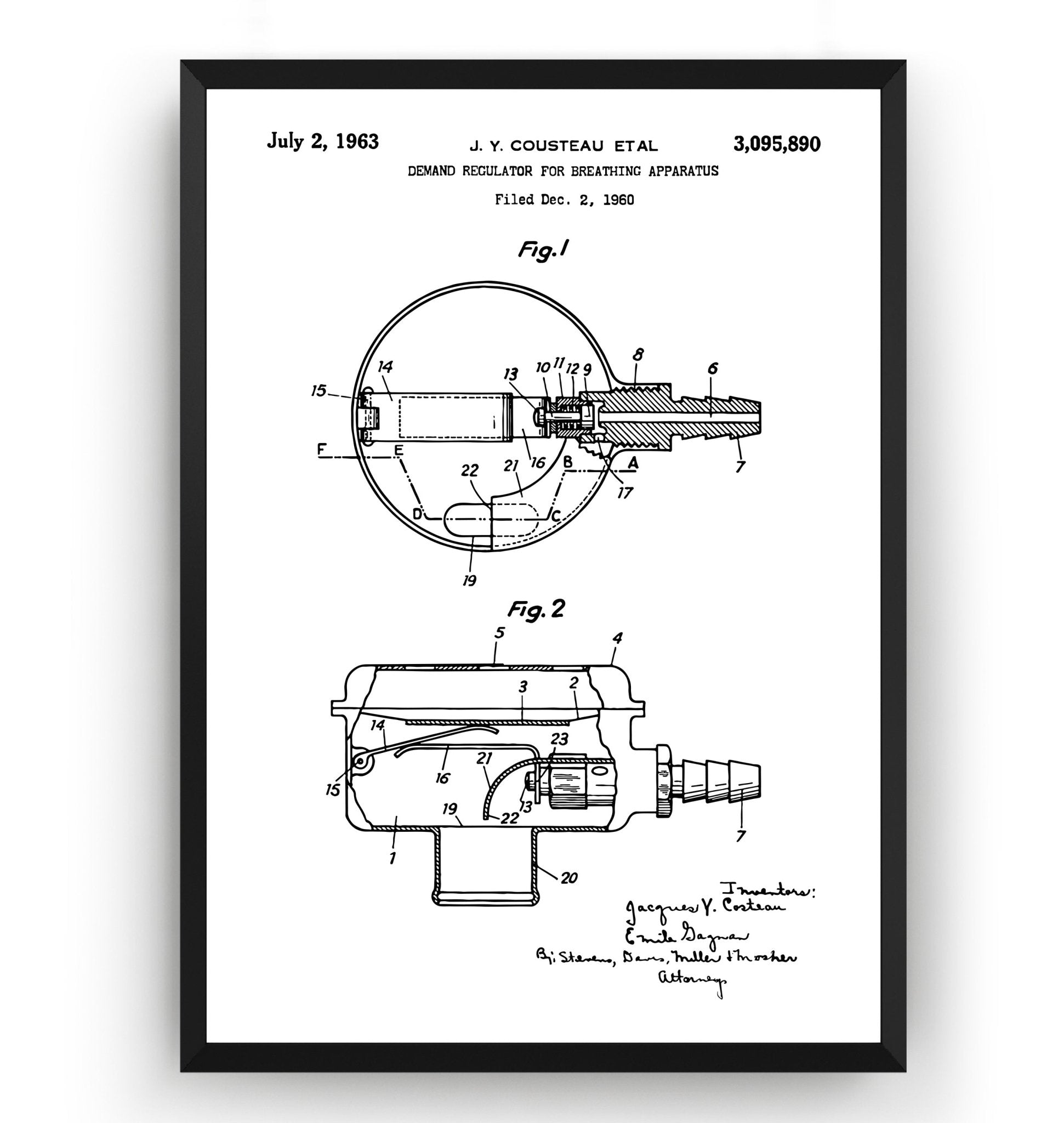 Diving Regulator 1963 Patent Print - Magic Posters