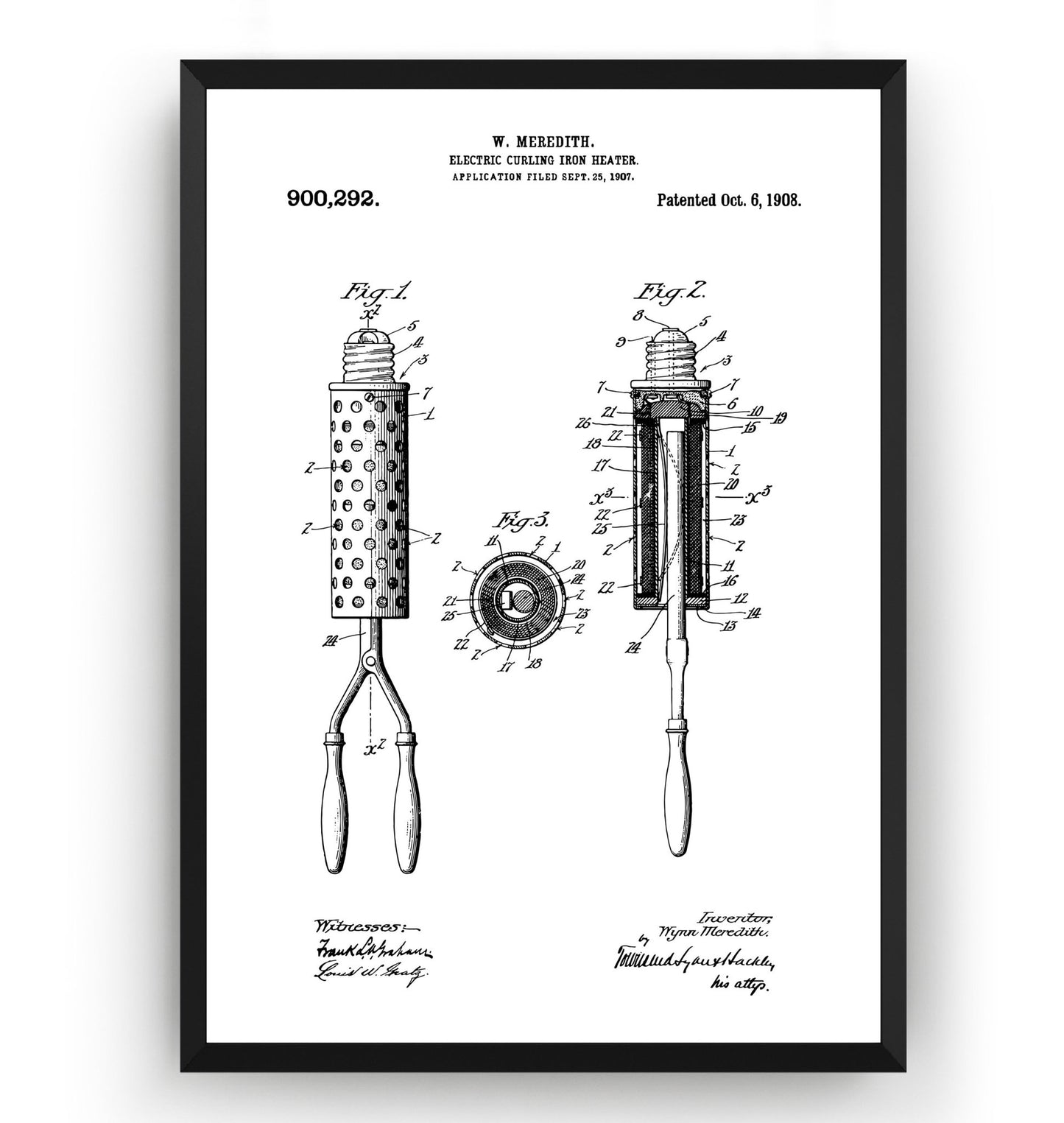 Electric Curling Iron Heater 1907 Patent Print - Magic Posters