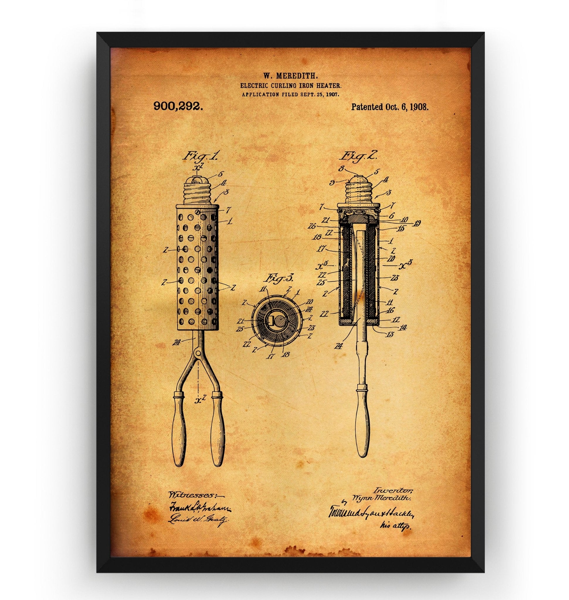 Electric Curling Iron Heater 1907 Patent Print - Magic Posters