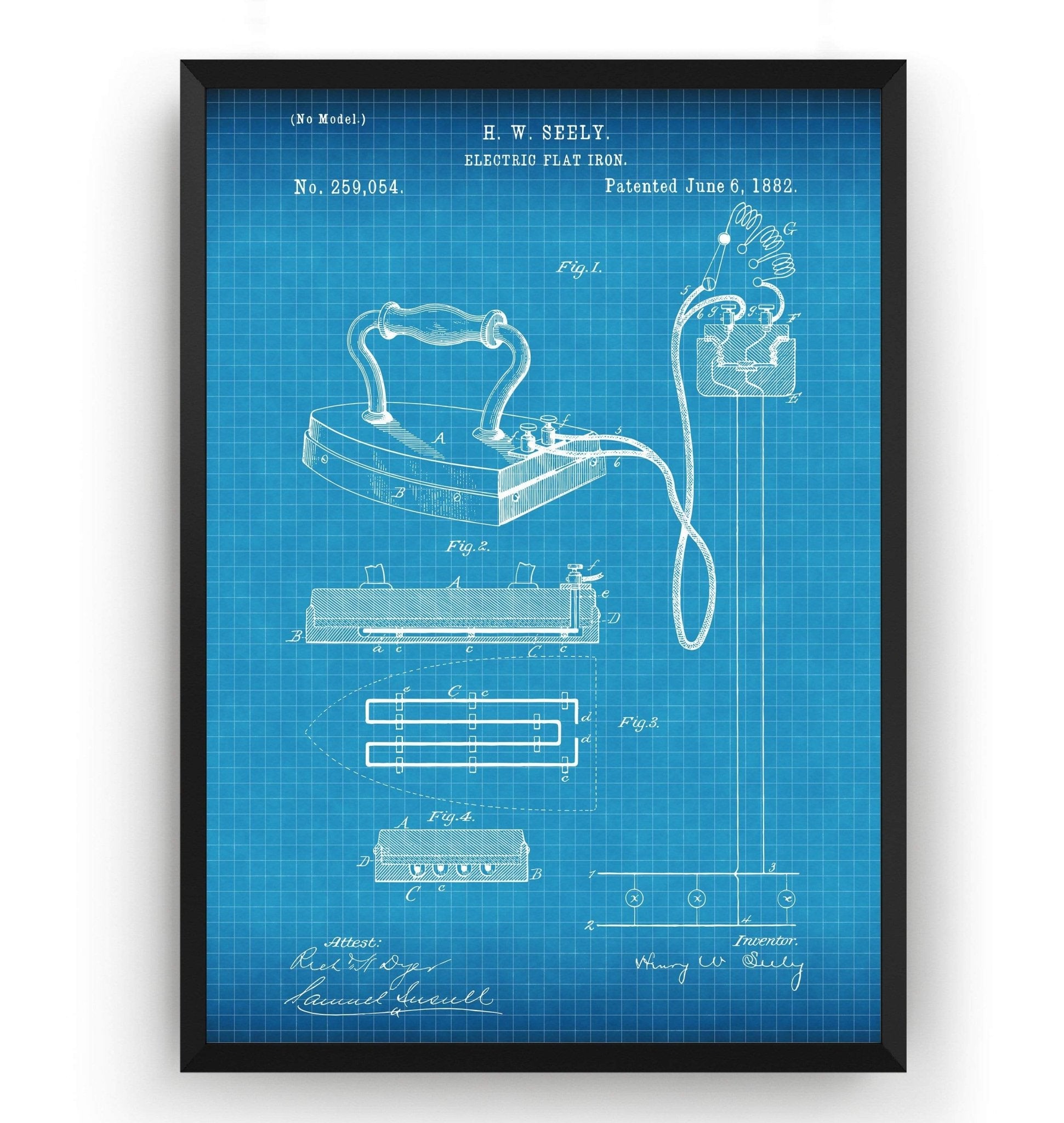 Electric Flat Iron 1882 Patent Print - Magic Posters