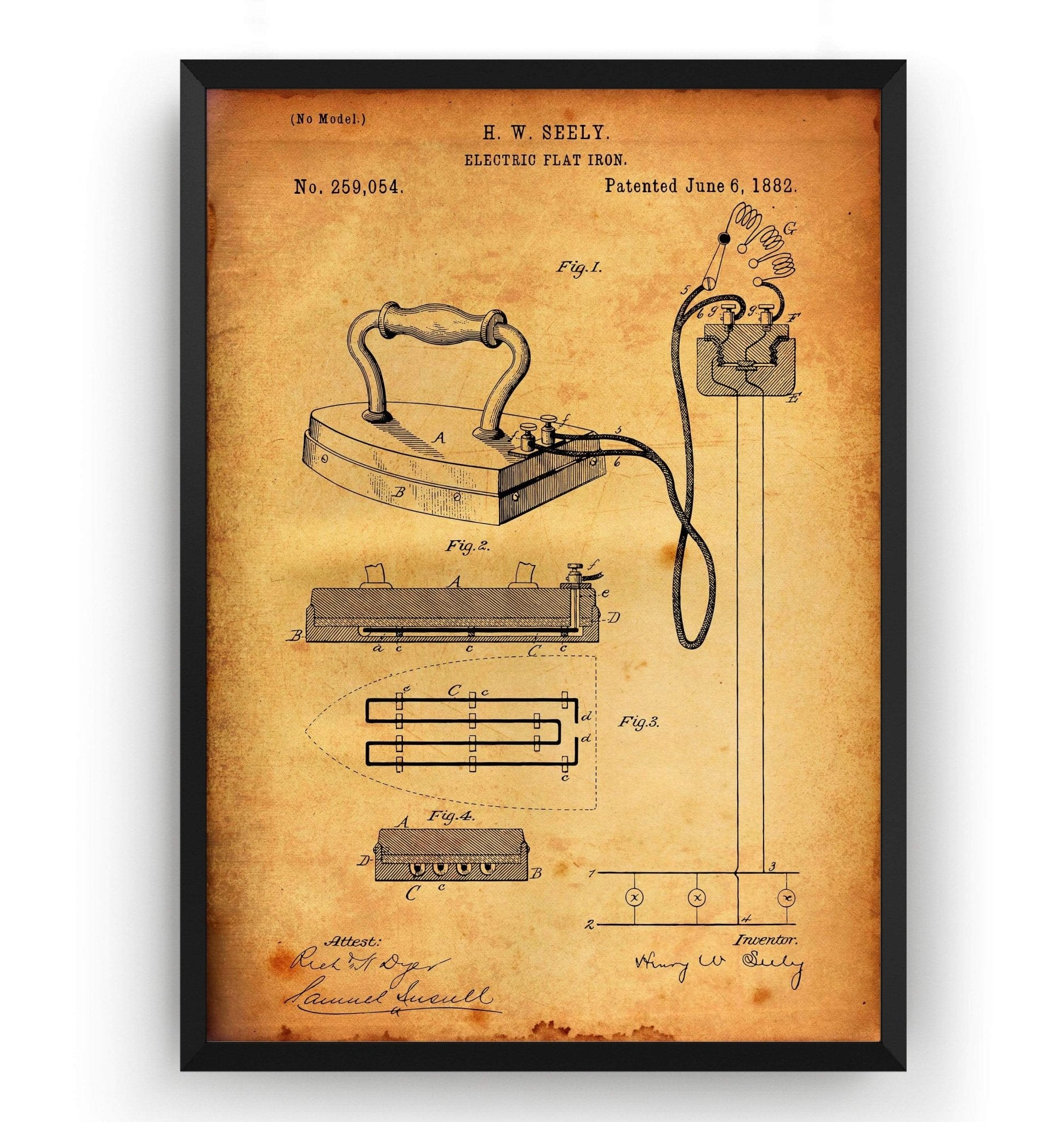 Electric Flat Iron 1882 Patent Print - Magic Posters