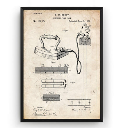 Electric Flat Iron 1882 Patent Print - Magic Posters