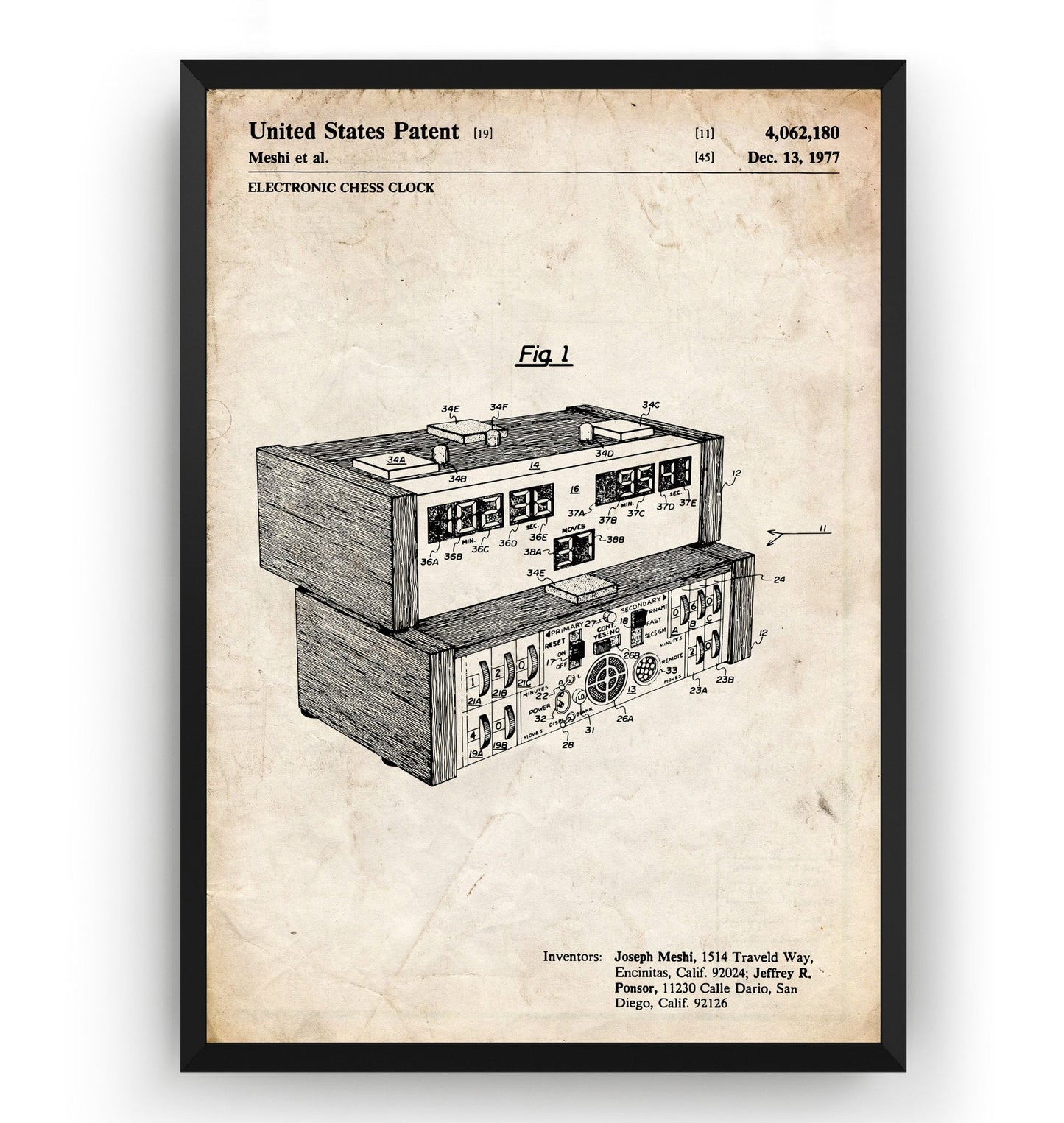 Electronic Chess Clock 1977 Patent Print - Magic Posters