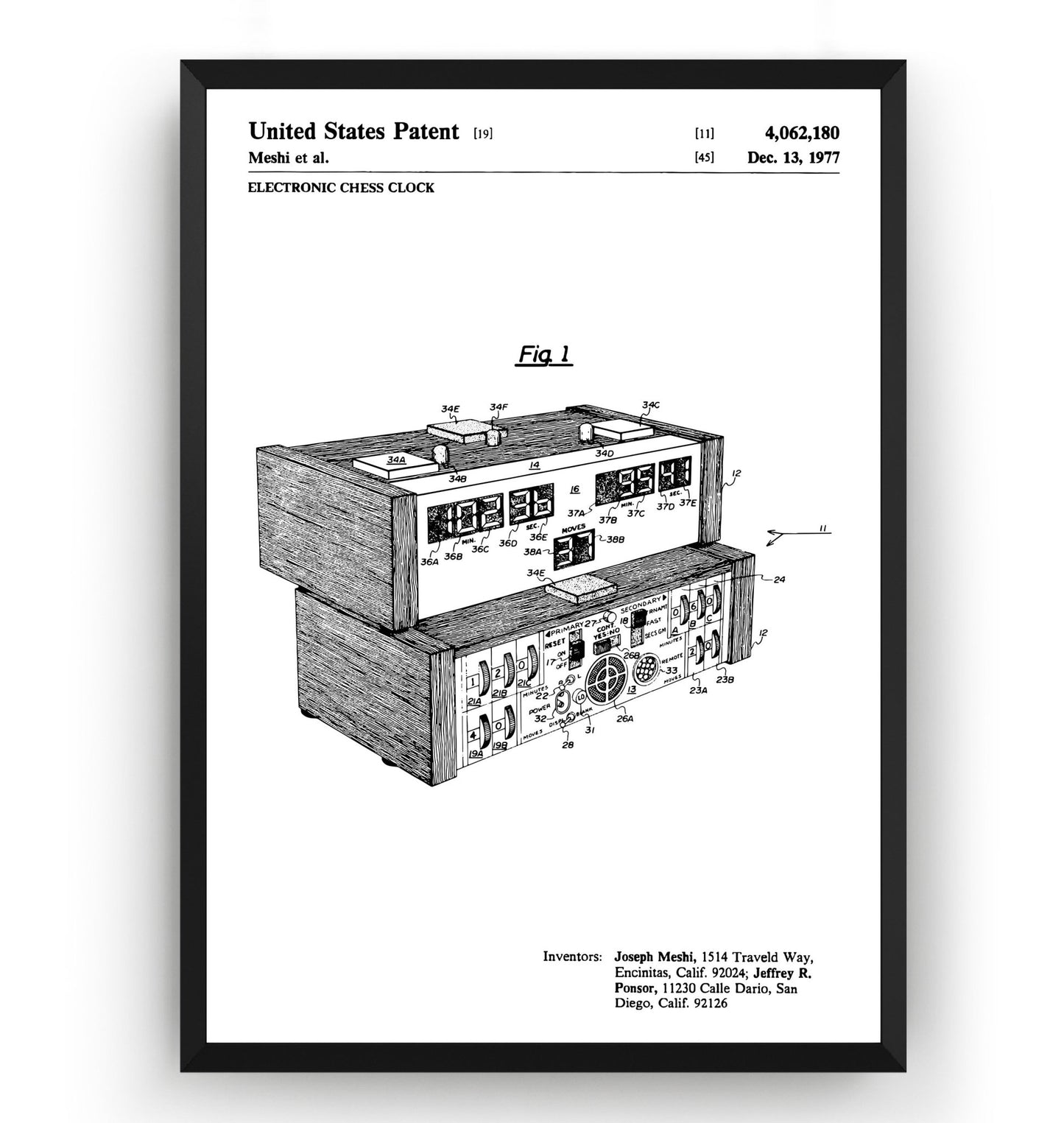 Electronic Chess Clock 1977 Patent Print - Magic Posters