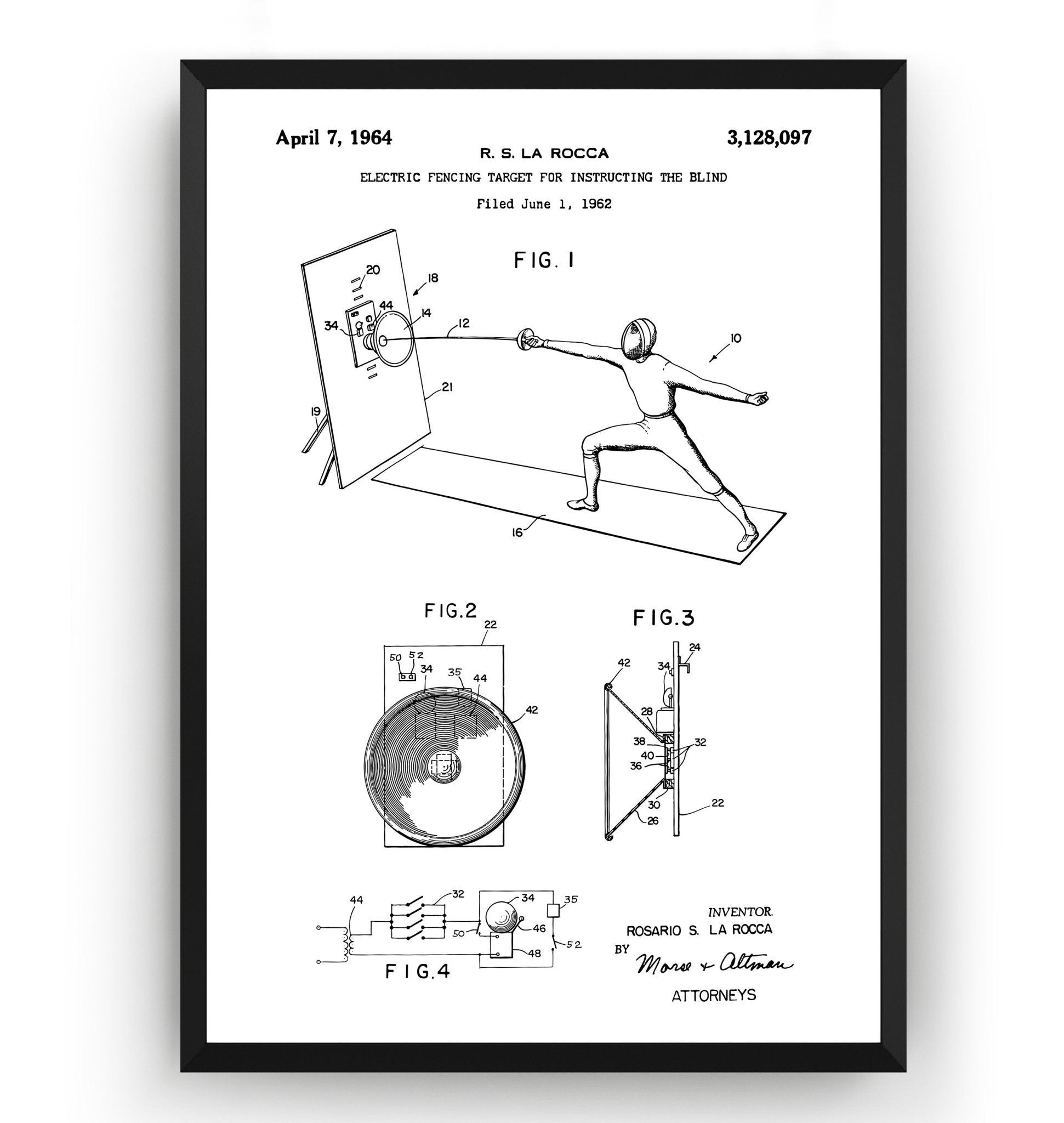 Electronic Fencing Target 1964 Patent Print - Magic Posters