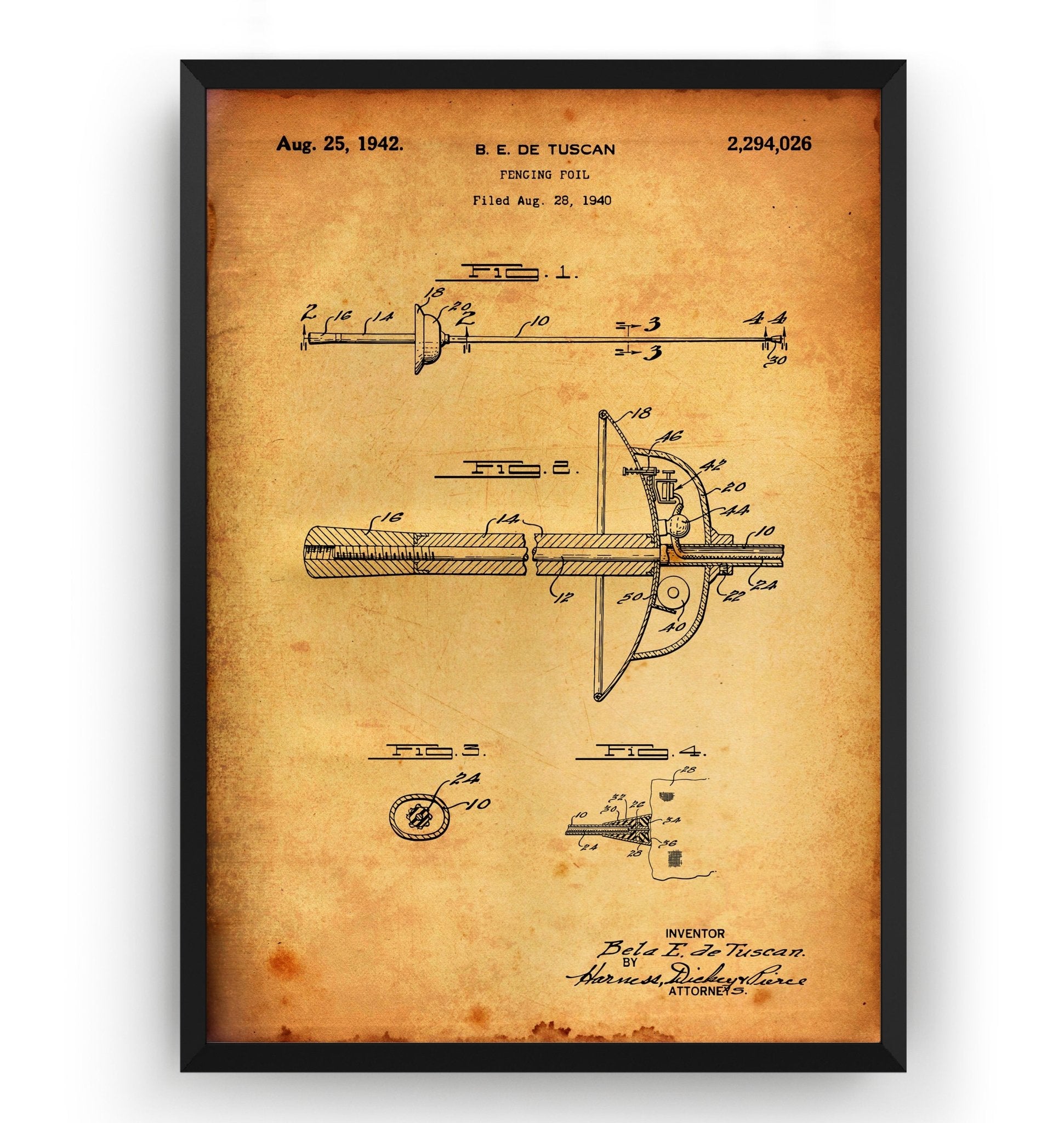 Fencing Foil 1942 Patent Print - Magic Posters