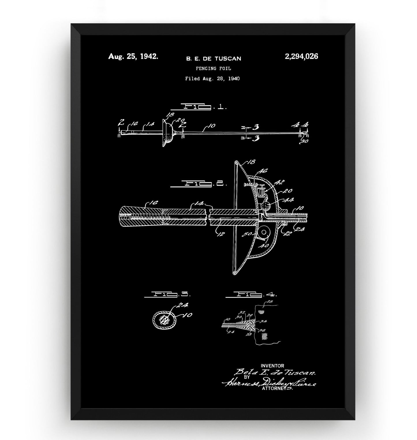 Fencing Foil 1942 Patent Print - Magic Posters