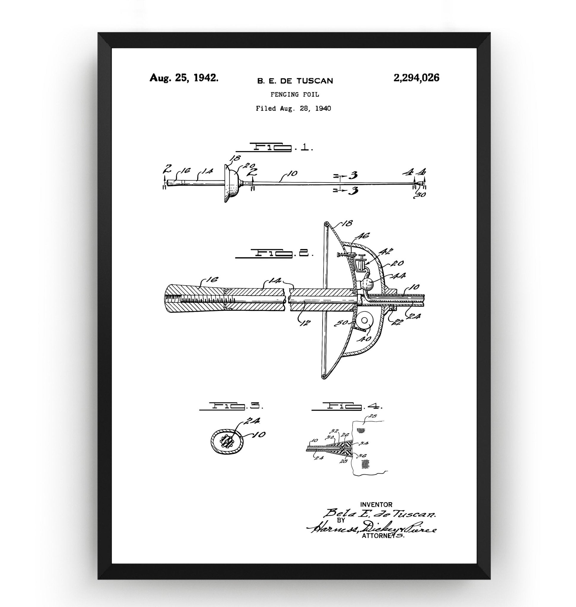 Fencing Foil 1942 Patent Print - Magic Posters