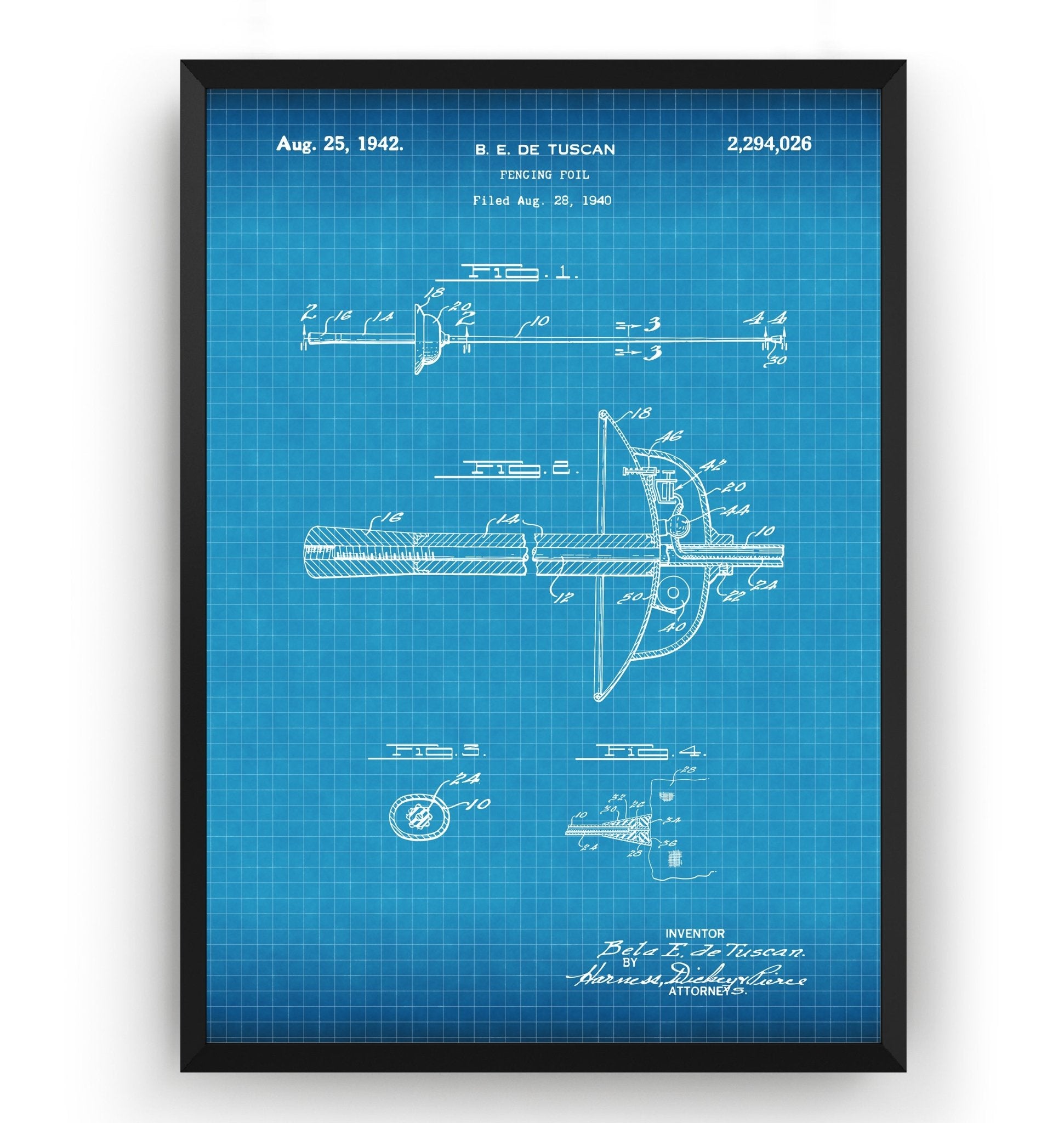 Fencing Foil 1942 Patent Print - Magic Posters