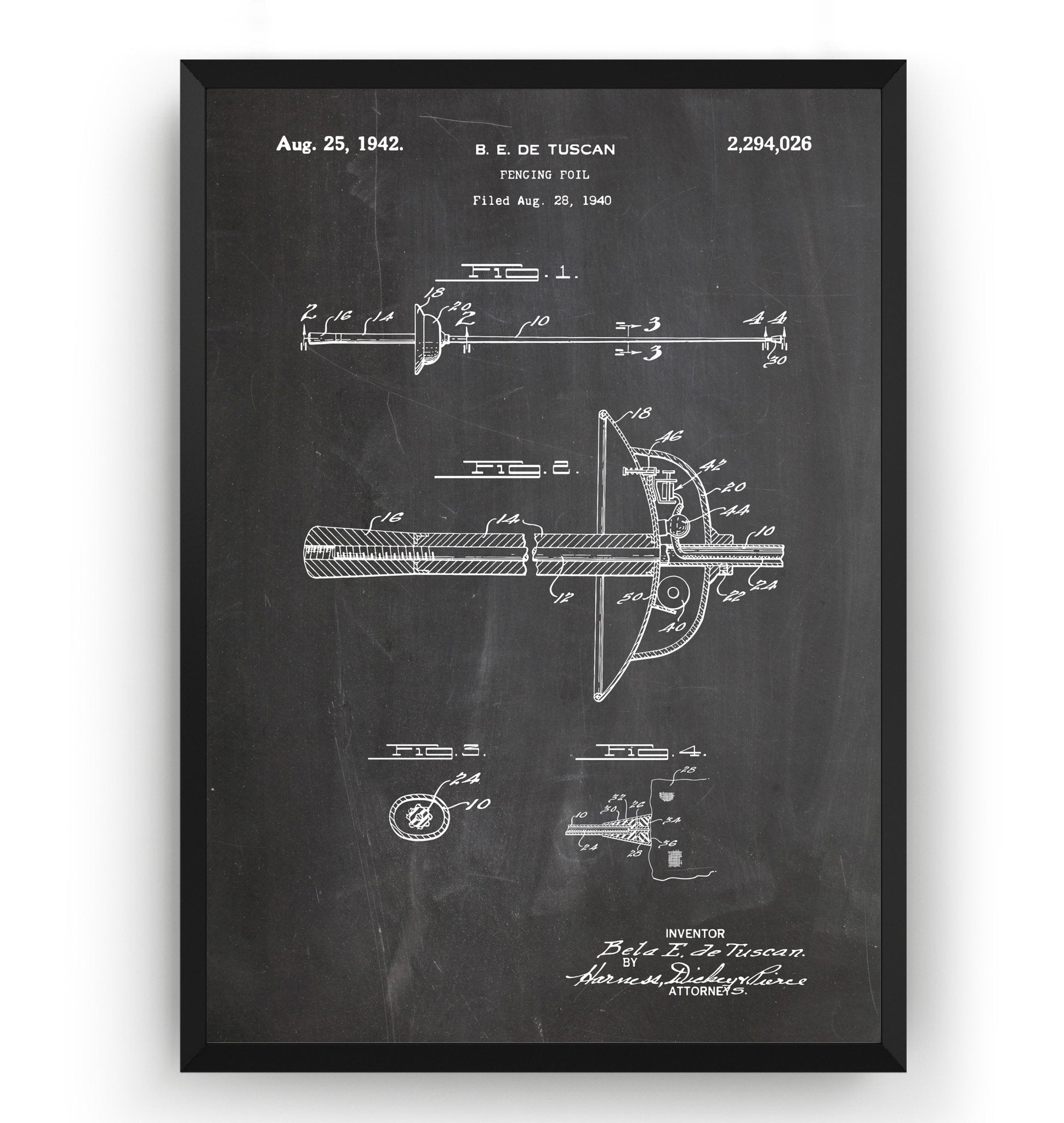 Fencing Foil 1942 Patent Print - Magic Posters