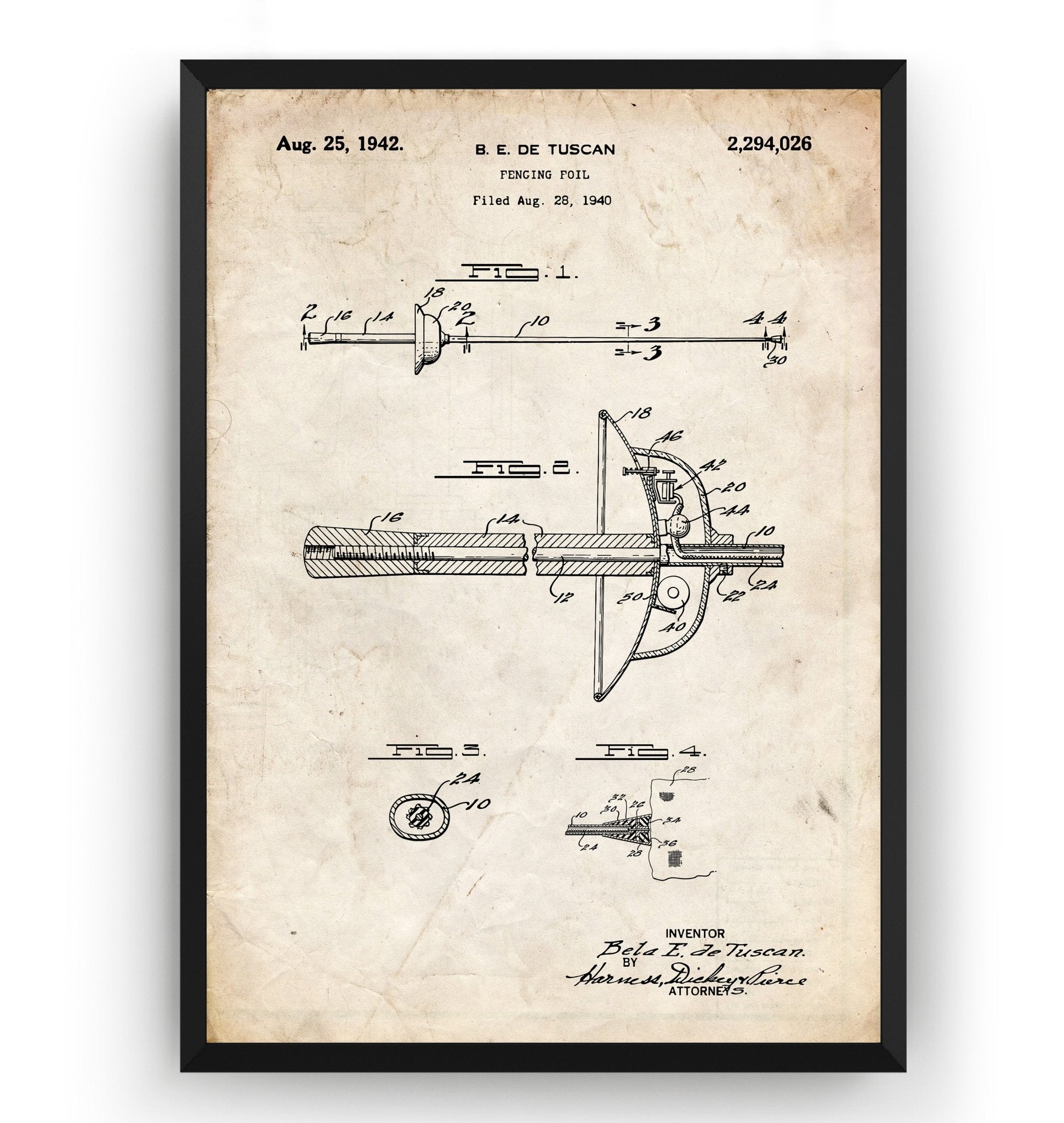 Fencing Foil 1942 Patent Print - Magic Posters