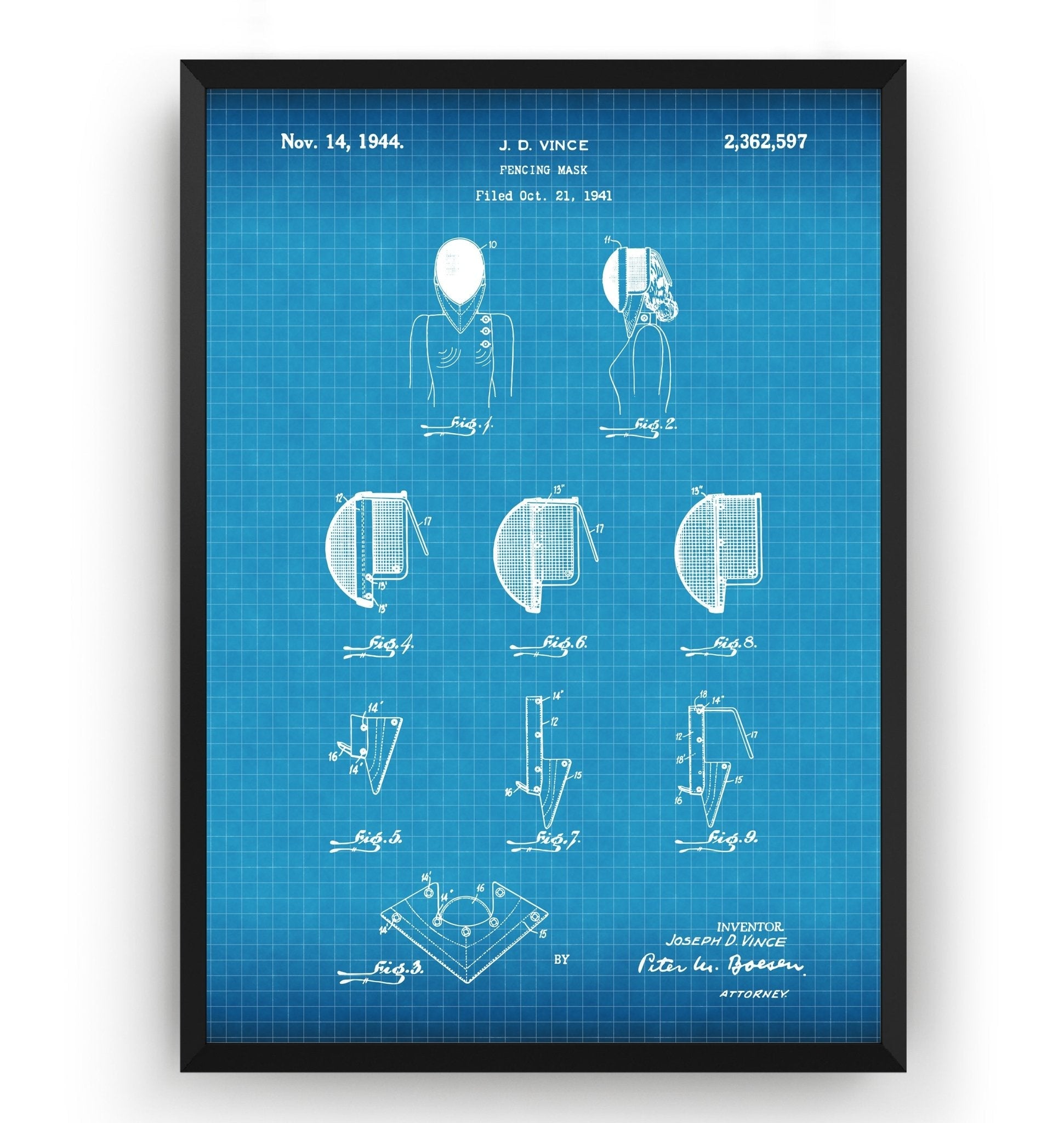 Fencing Mask 1944 Patent Print - Magic Posters