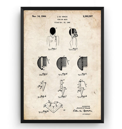 Fencing Mask 1944 Patent Print - Magic Posters