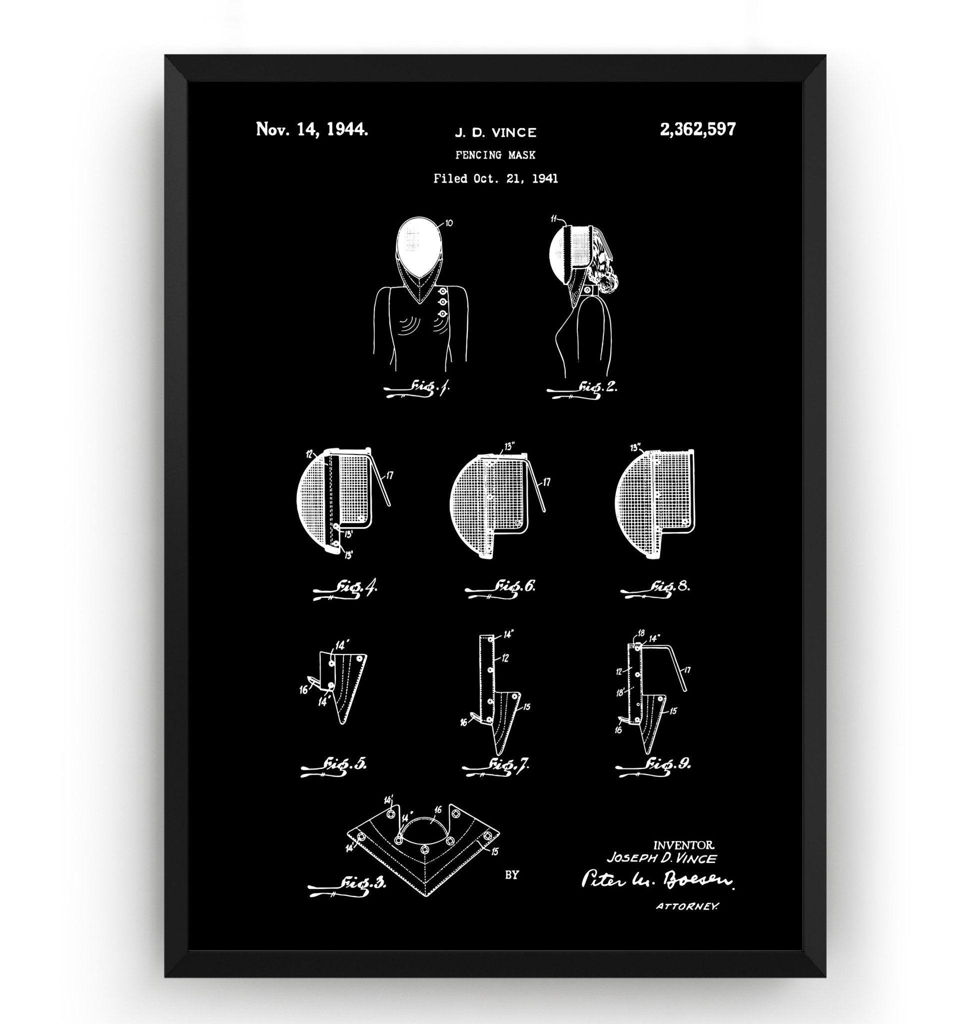 Fencing Mask 1944 Patent Print - Magic Posters