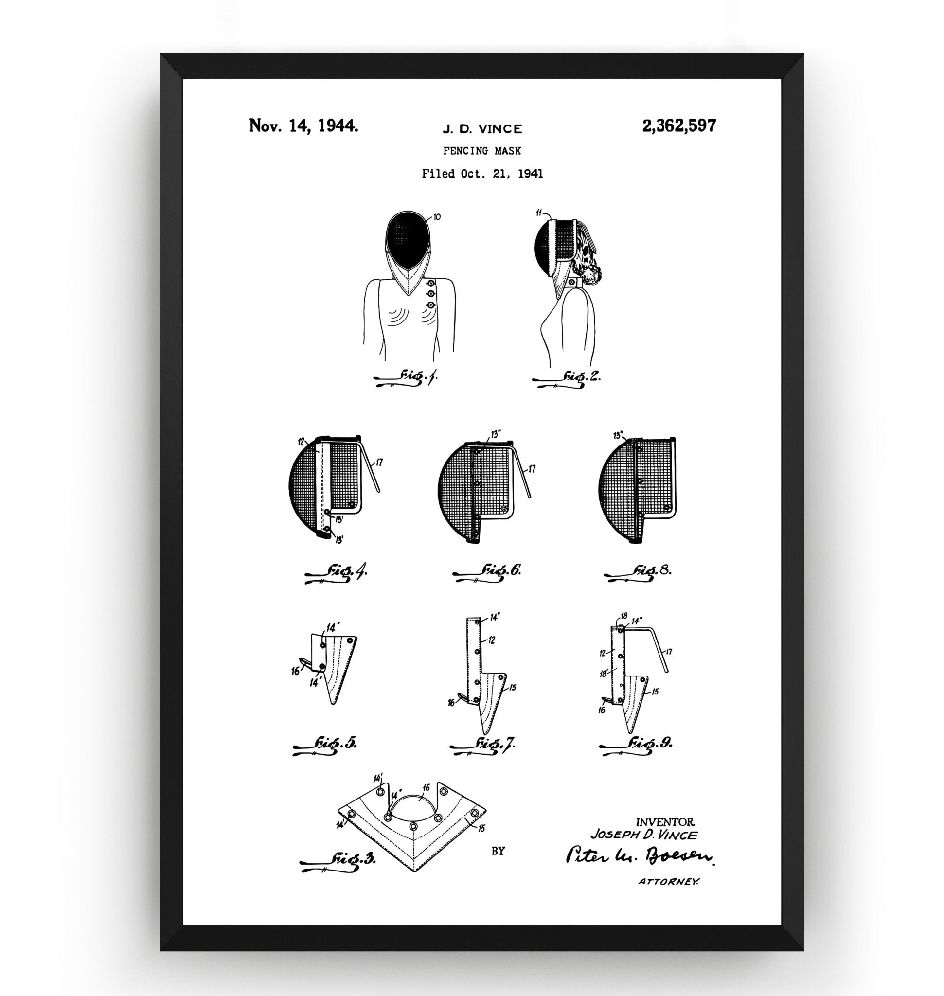 Fencing Mask 1944 Patent Print - Magic Posters