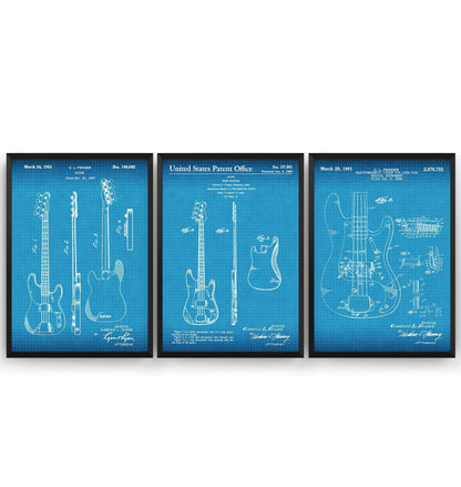 Fender Bass Guitars Set Of 3 Patent Prints - Magic Posters