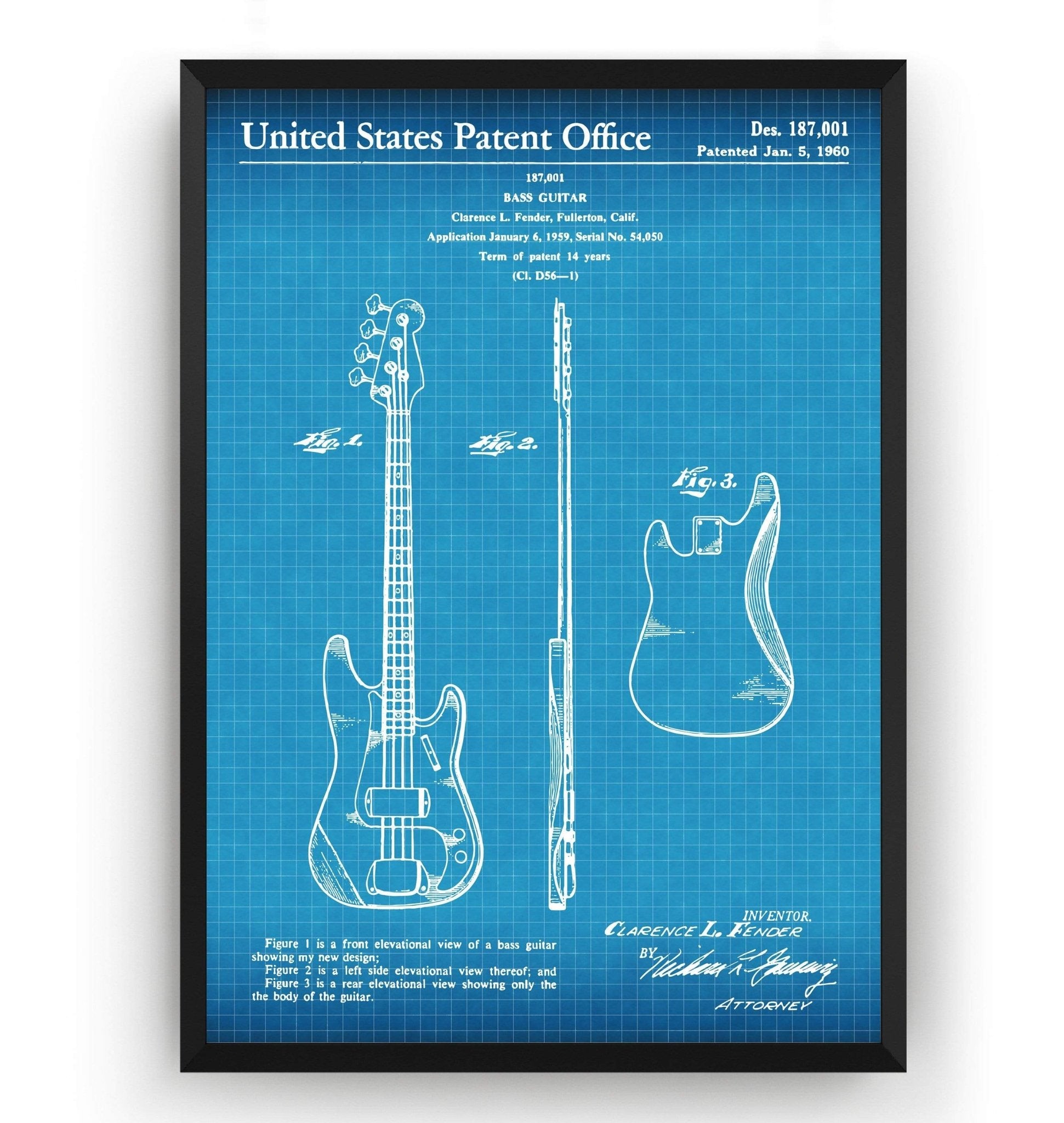 Fender Precision Bass Guitar 1960 Patent Print - Magic Posters