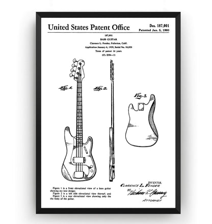 Fender Precision Bass Guitar 1960 Patent Print - Magic Posters