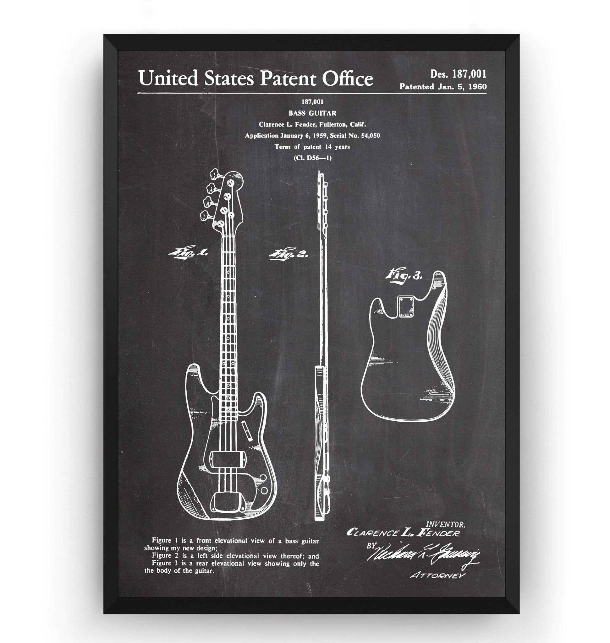 Fender Precision Bass Guitar 1960 Patent Print - Magic Posters