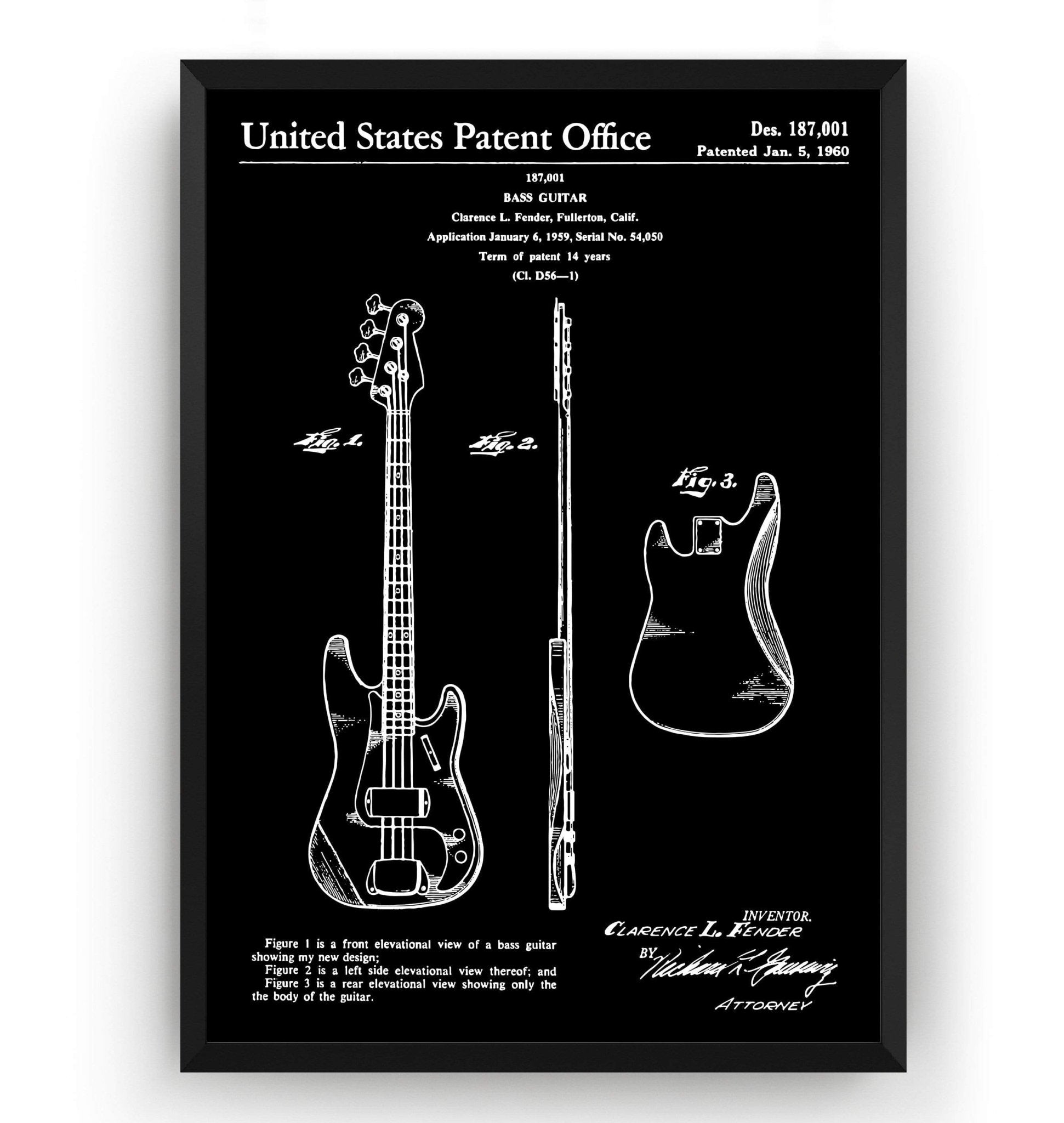 Fender Precision Bass Guitar 1960 Patent Print - Magic Posters