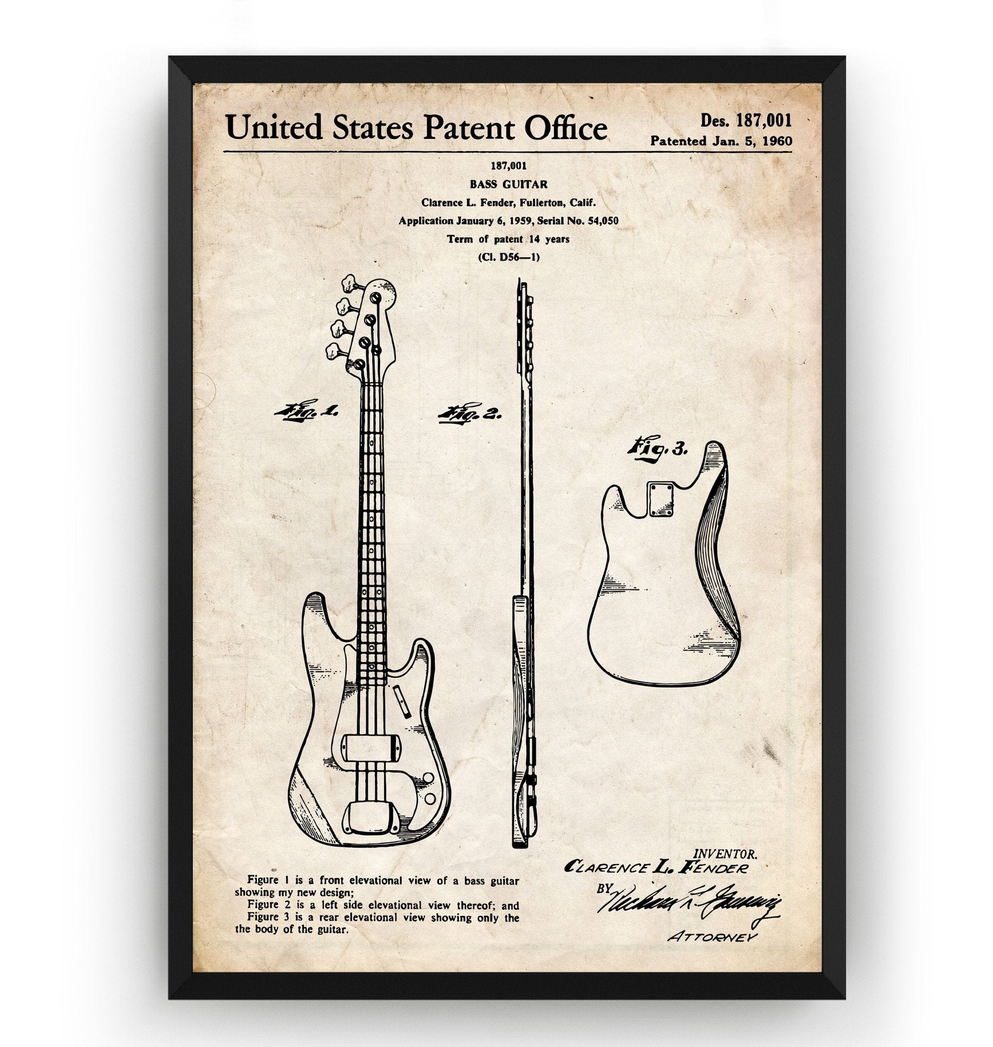 Fender Precision Bass Guitar 1960 Patent Print - Magic Posters