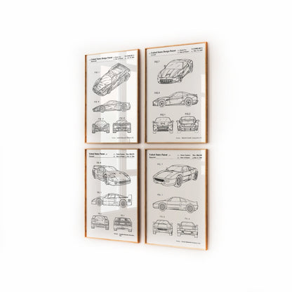 Ferrari Set Of 4 Patent Prints - Magic Posters