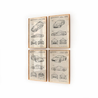 Ferrari Set Of 4 Patent Prints - Magic Posters