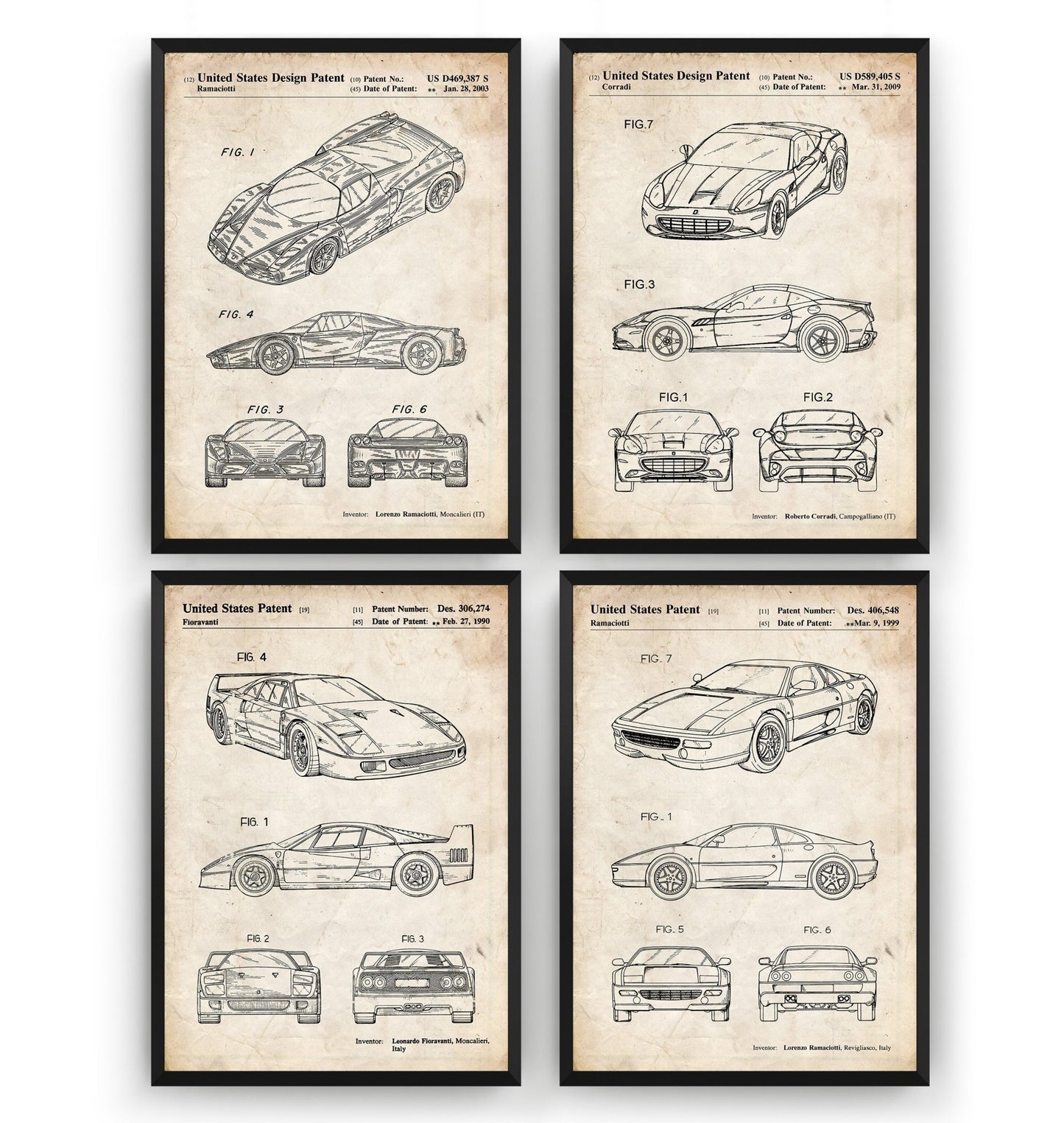 Ferrari Set Of 4 Patent Prints - Magic Posters