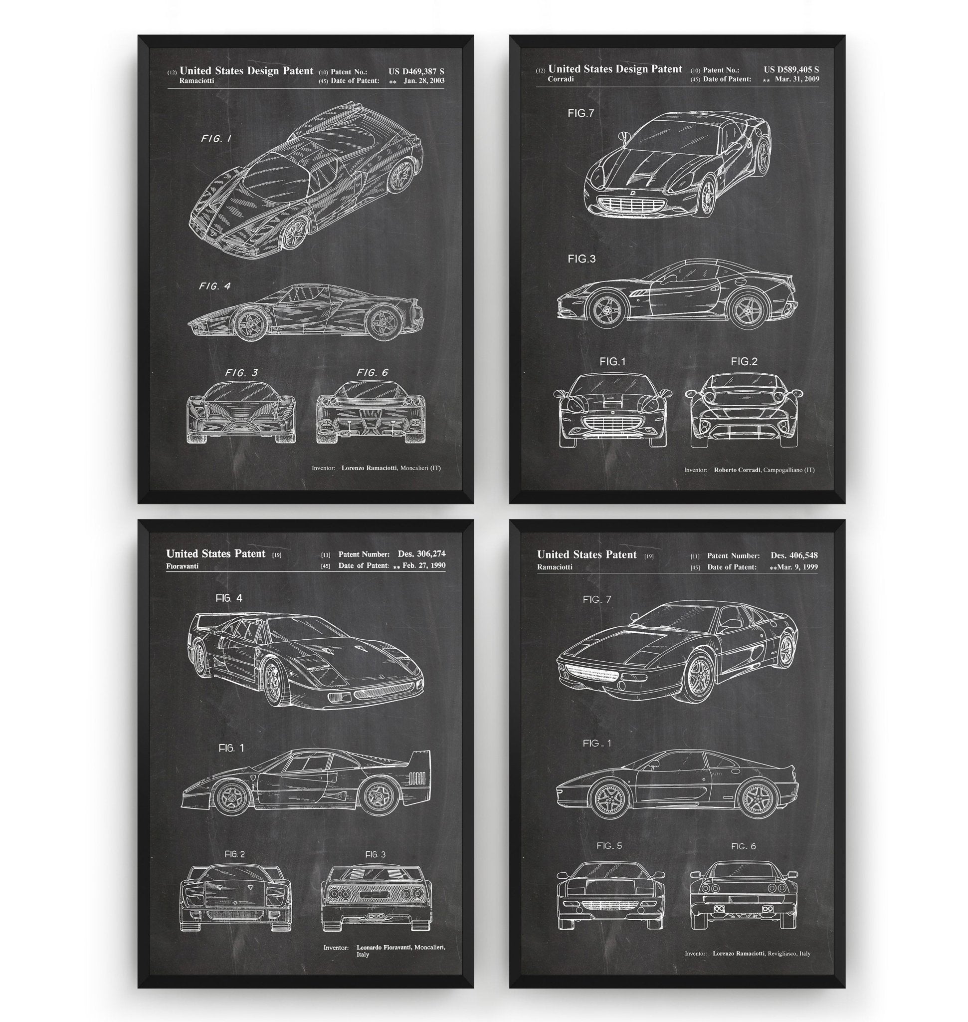 Ferrari Set Of 4 Patent Prints - Magic Posters