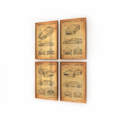 Ferrari Set Of 4 Patent Prints - Magic Posters