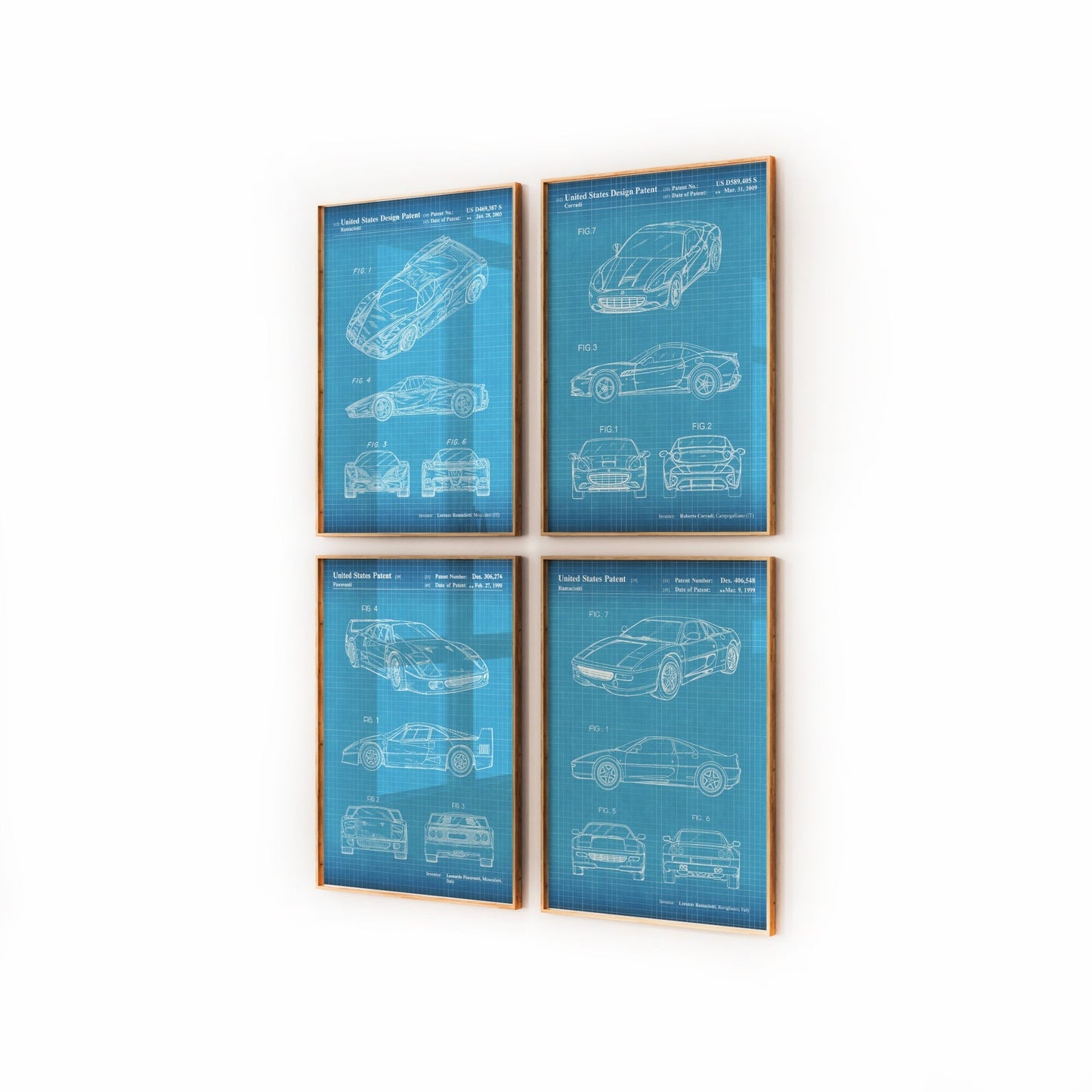 Ferrari Set Of 4 Patent Prints - Magic Posters