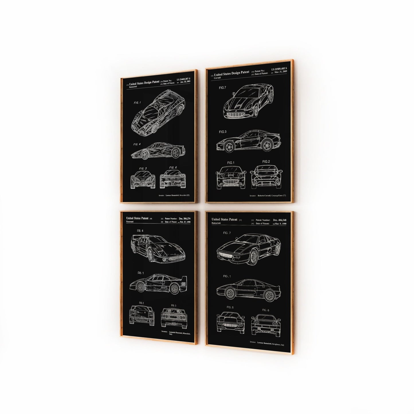 Ferrari Set Of 4 Patent Prints - Magic Posters