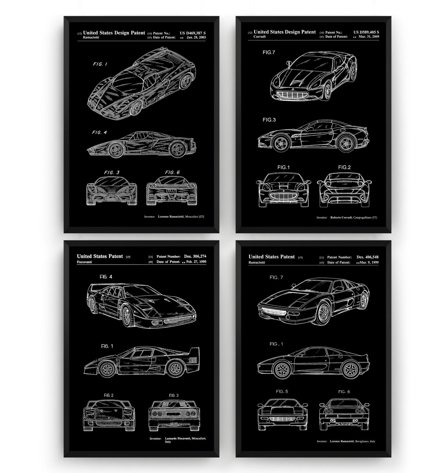 Ferrari Set Of 4 Patent Prints - Magic Posters