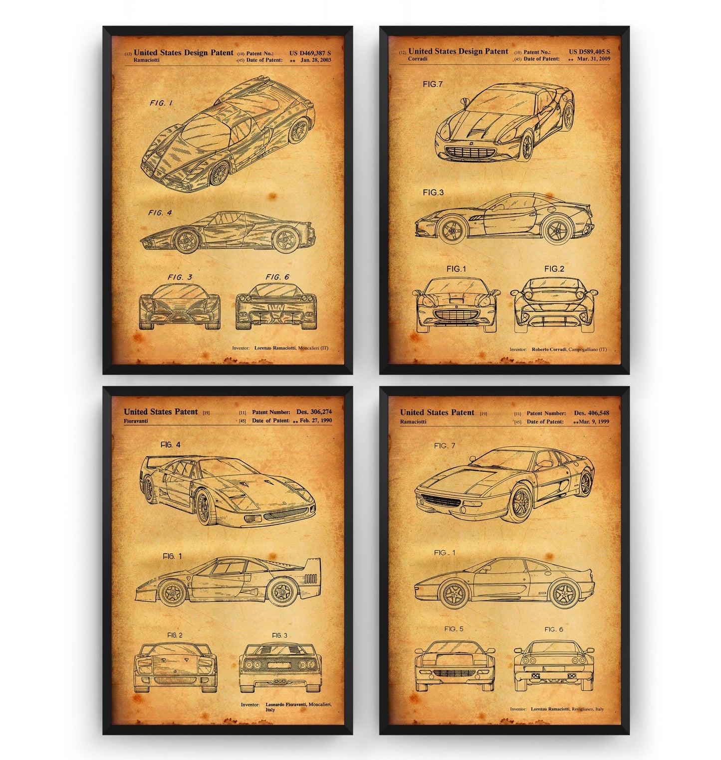 Ferrari Set Of 4 Patent Prints - Magic Posters