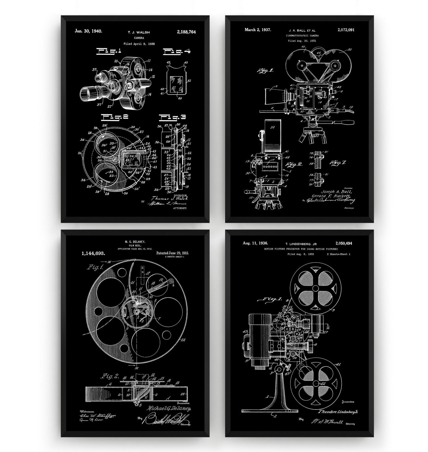 Film And Movie Making Set Of 4 Patent Prints - Magic Posters