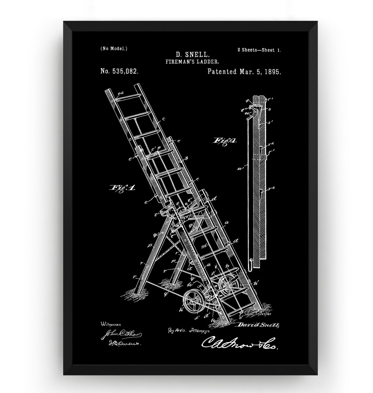 Fireman's Ladder 1895 Patent Print - Magic Posters