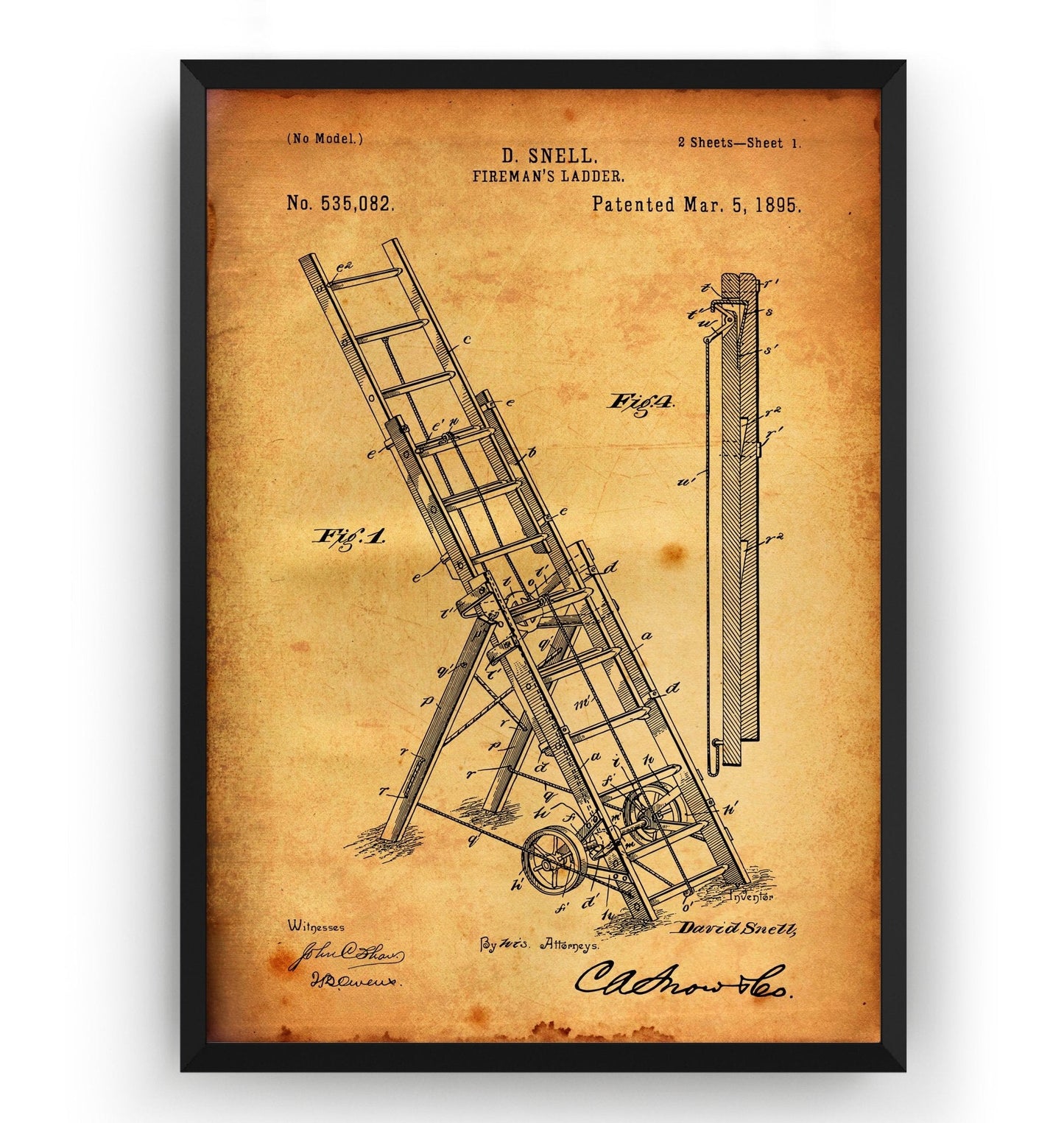 Fireman's Ladder 1895 Patent Print - Magic Posters