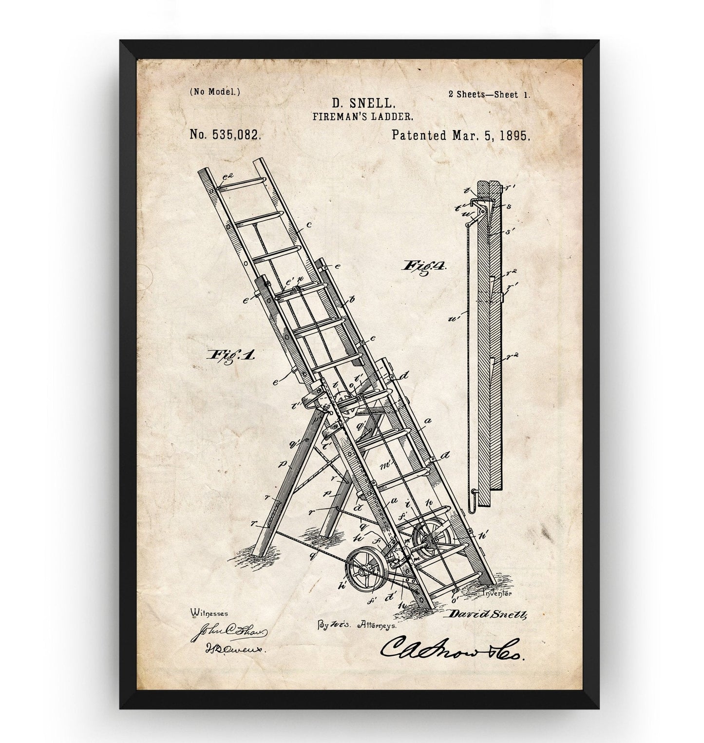 Fireman's Ladder 1895 Patent Print - Magic Posters