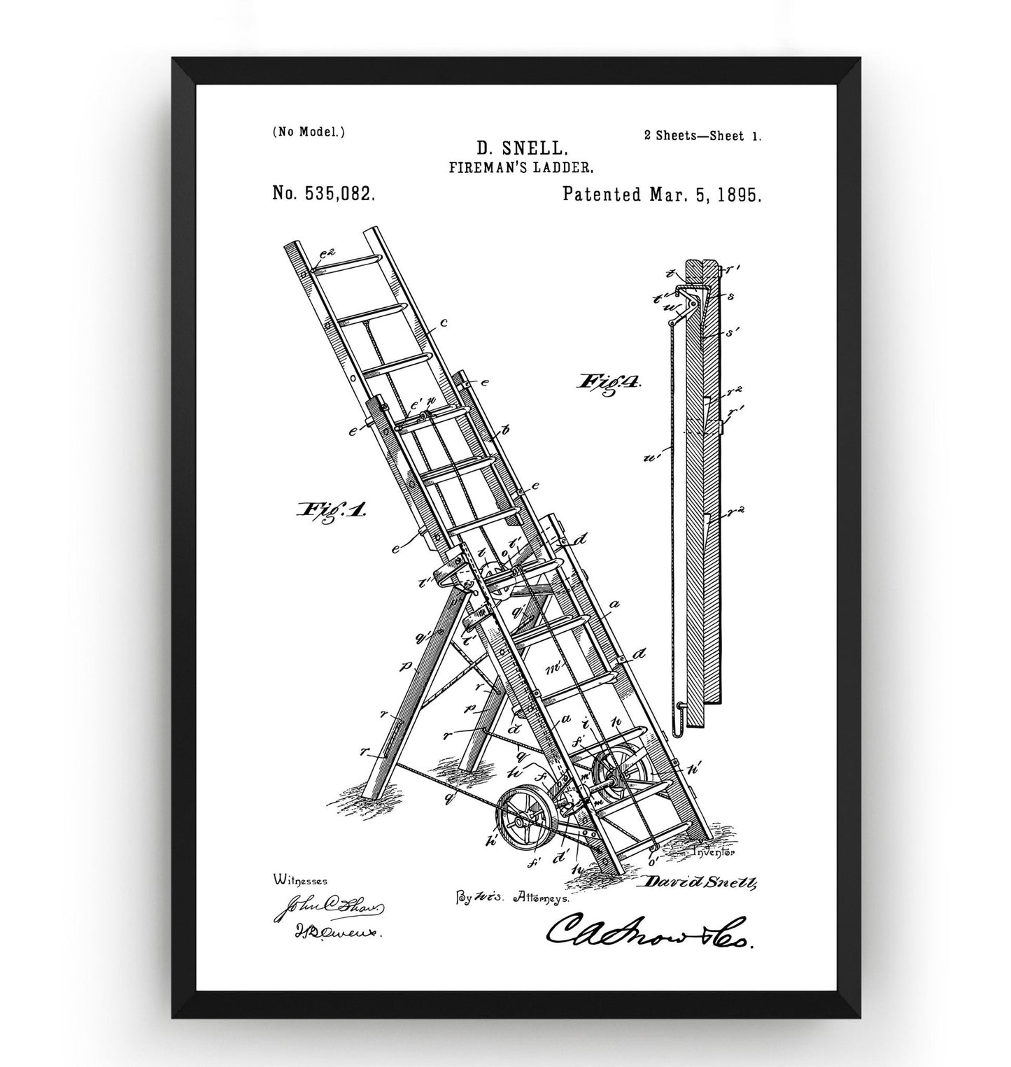 Fireman's Ladder 1895 Patent Print - Magic Posters