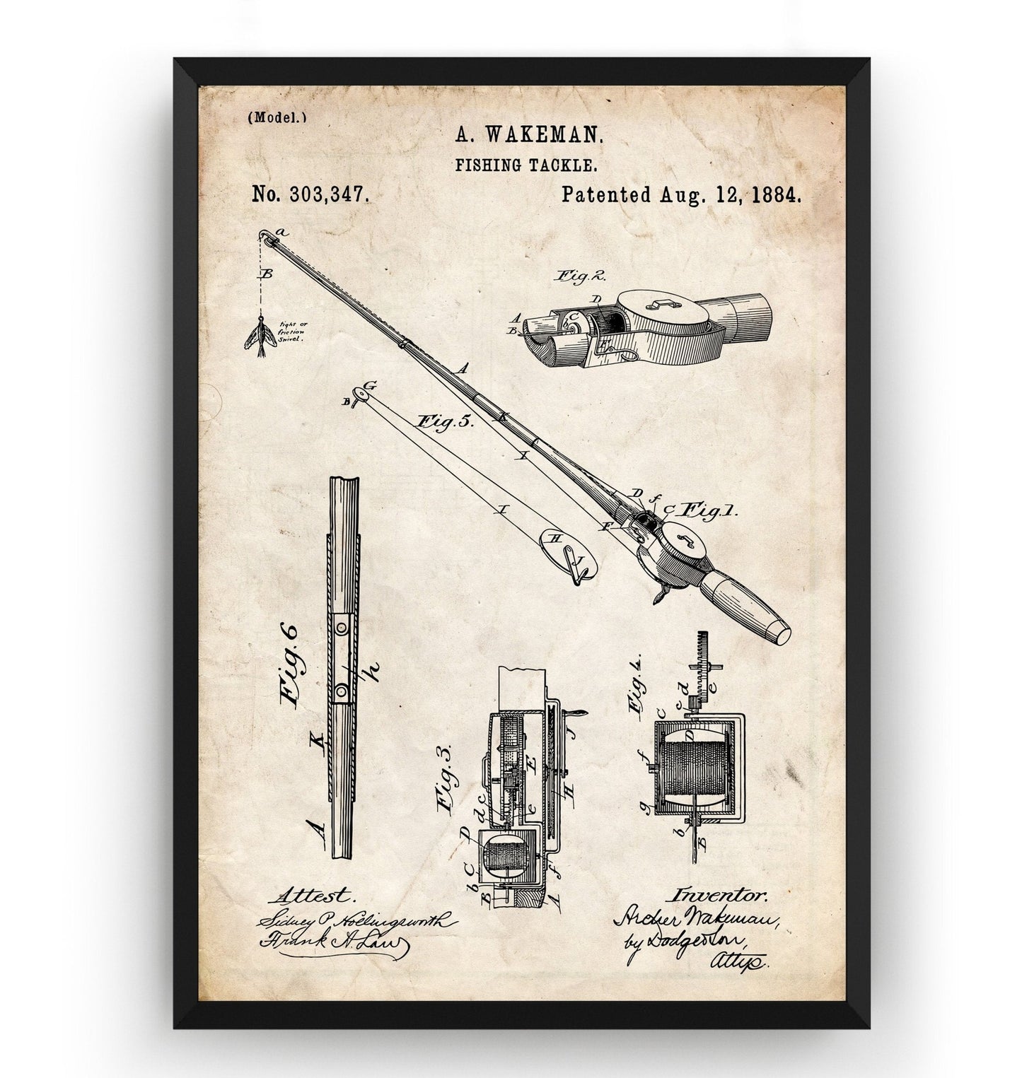 Fishing Rod and Reel 1884 Patent Print - Magic Posters