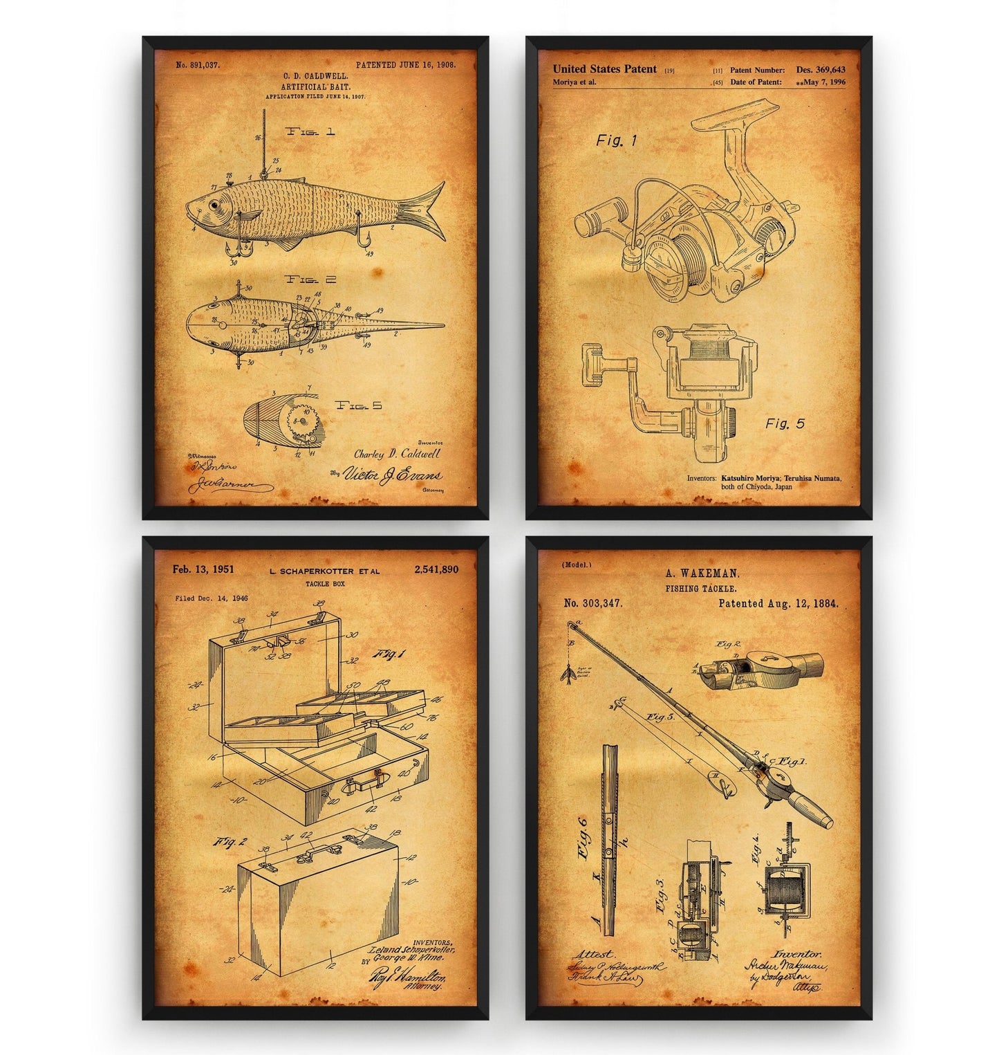 Fishing Set Of 4 Patent Prints - Magic Posters