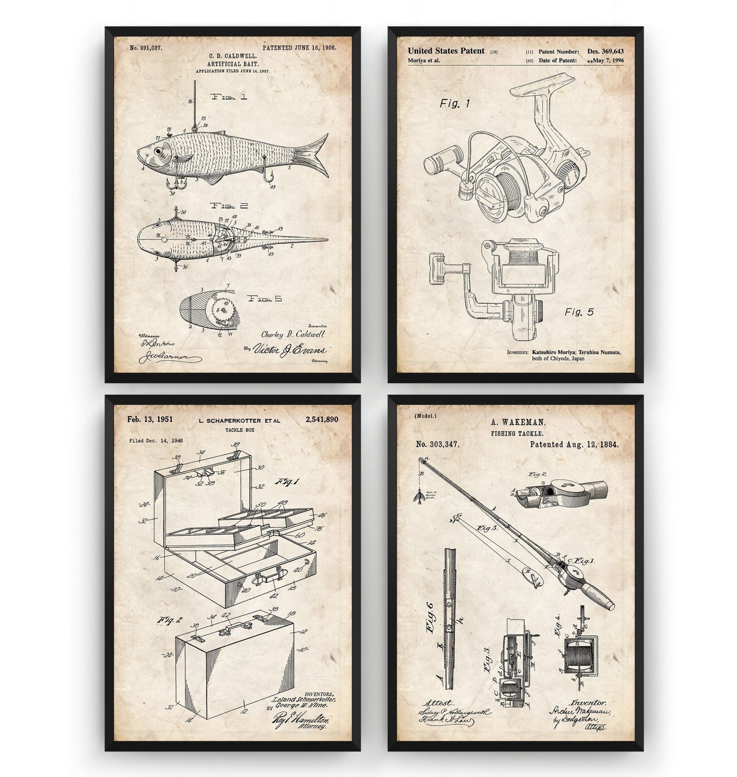 Fishing Set Of 4 Patent Prints - Magic Posters