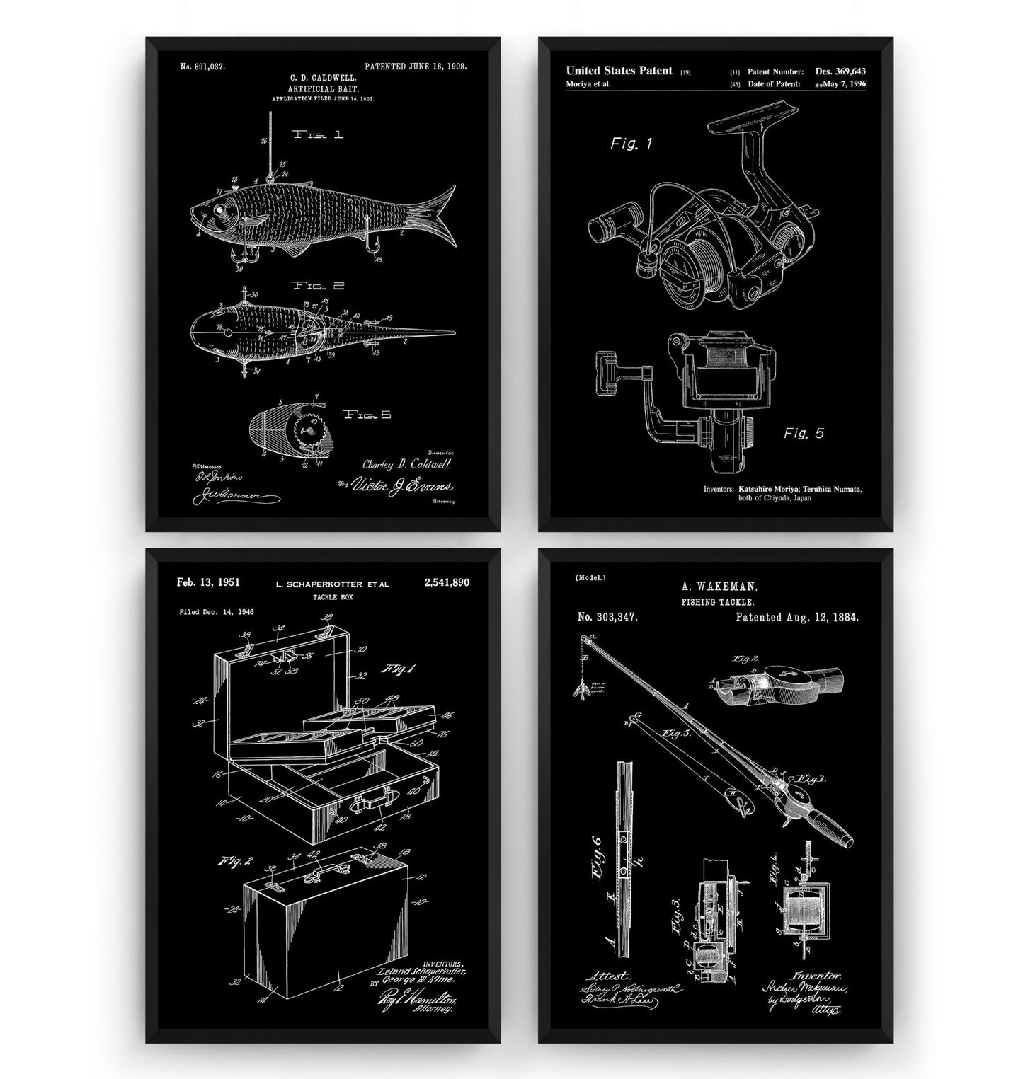 Fishing Set Of 4 Patent Prints - Magic Posters