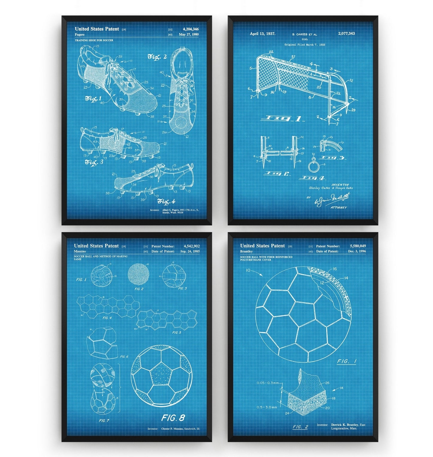 Football Set Of 4 Patent Prints - Magic Posters