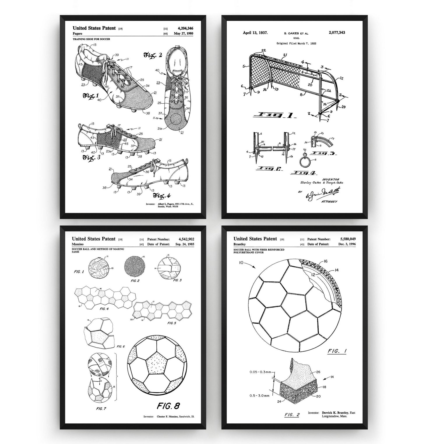 Football Set Of 4 Patent Prints - Magic Posters