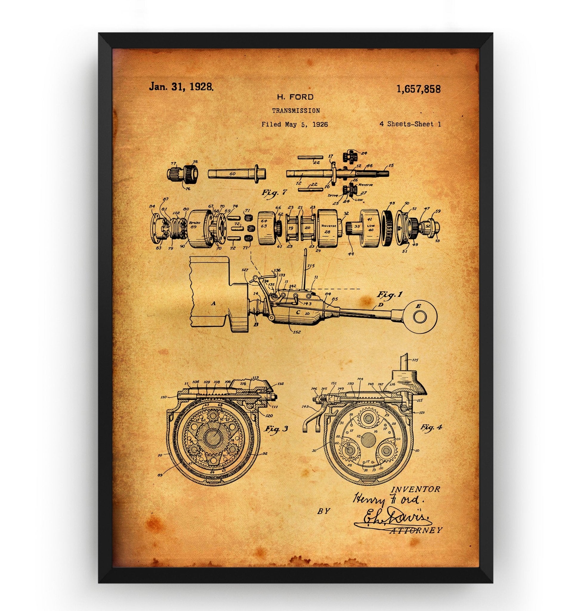 Ford Transmission 1928 Patent Print - Magic Posters