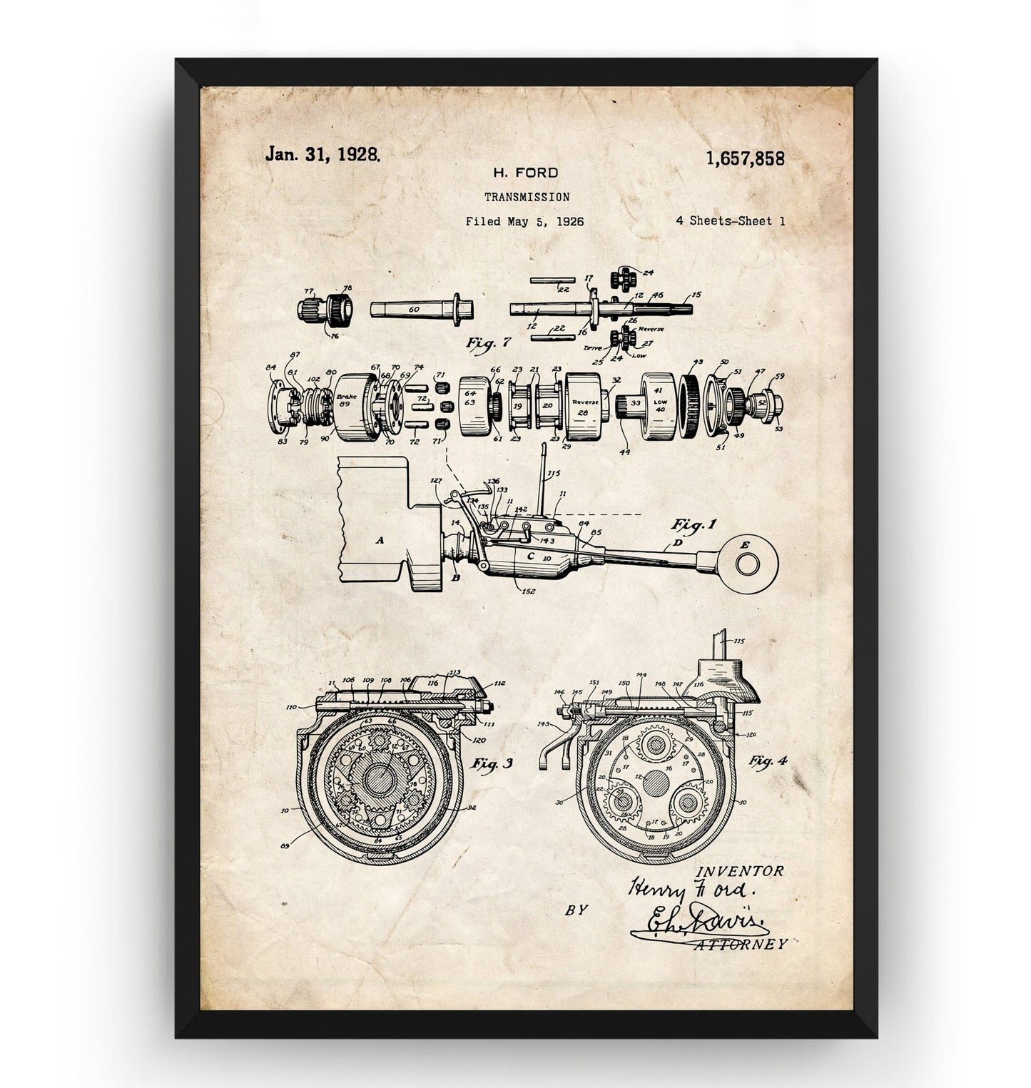 Ford Transmission 1928 Patent Print - Magic Posters