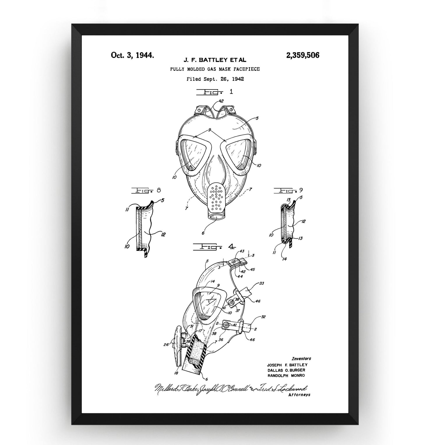 Gas Mask 1944 Patent Print - Magic Posters