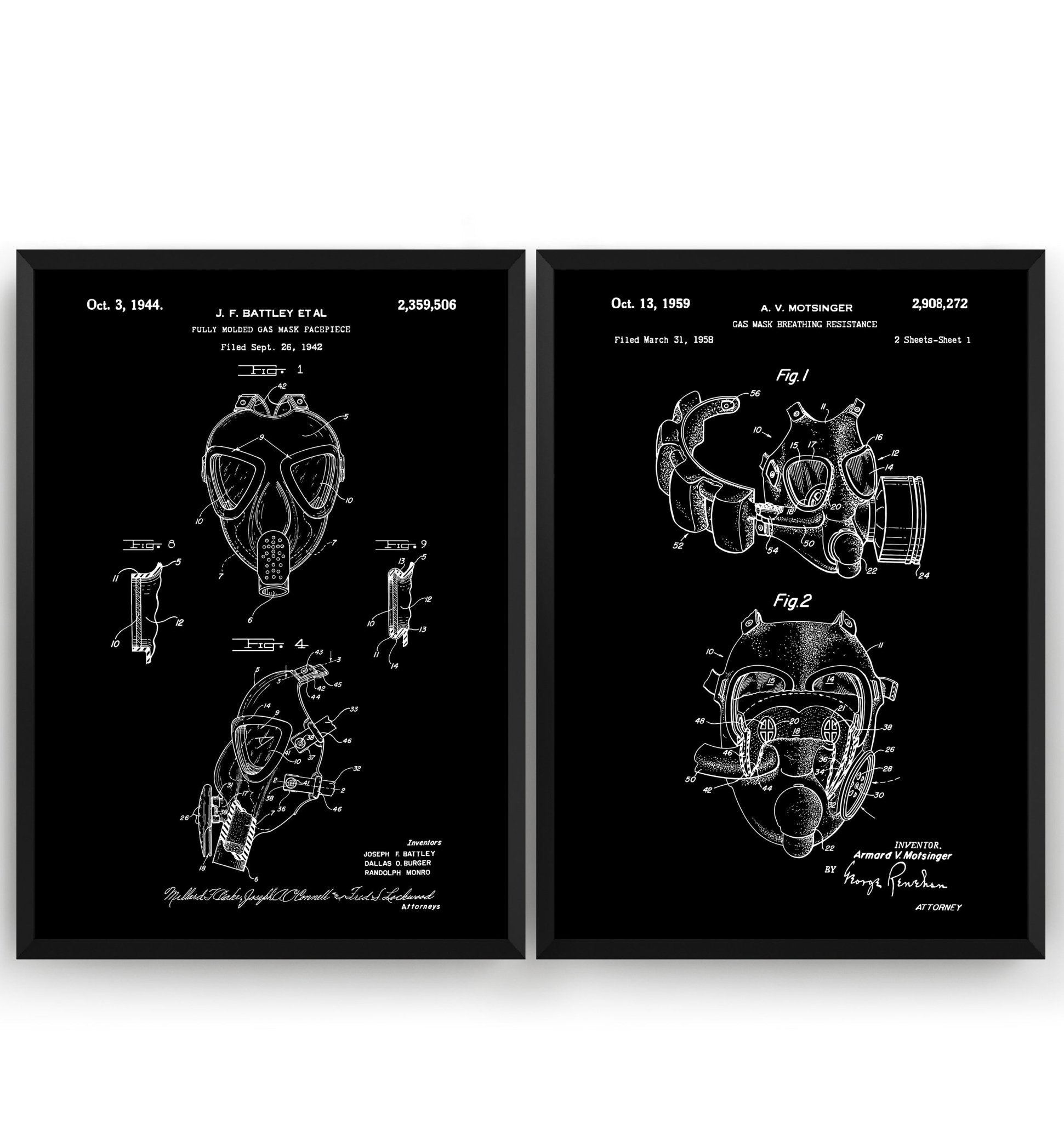 Gas Mask Set Of 2 Patent Prints - Magic Posters