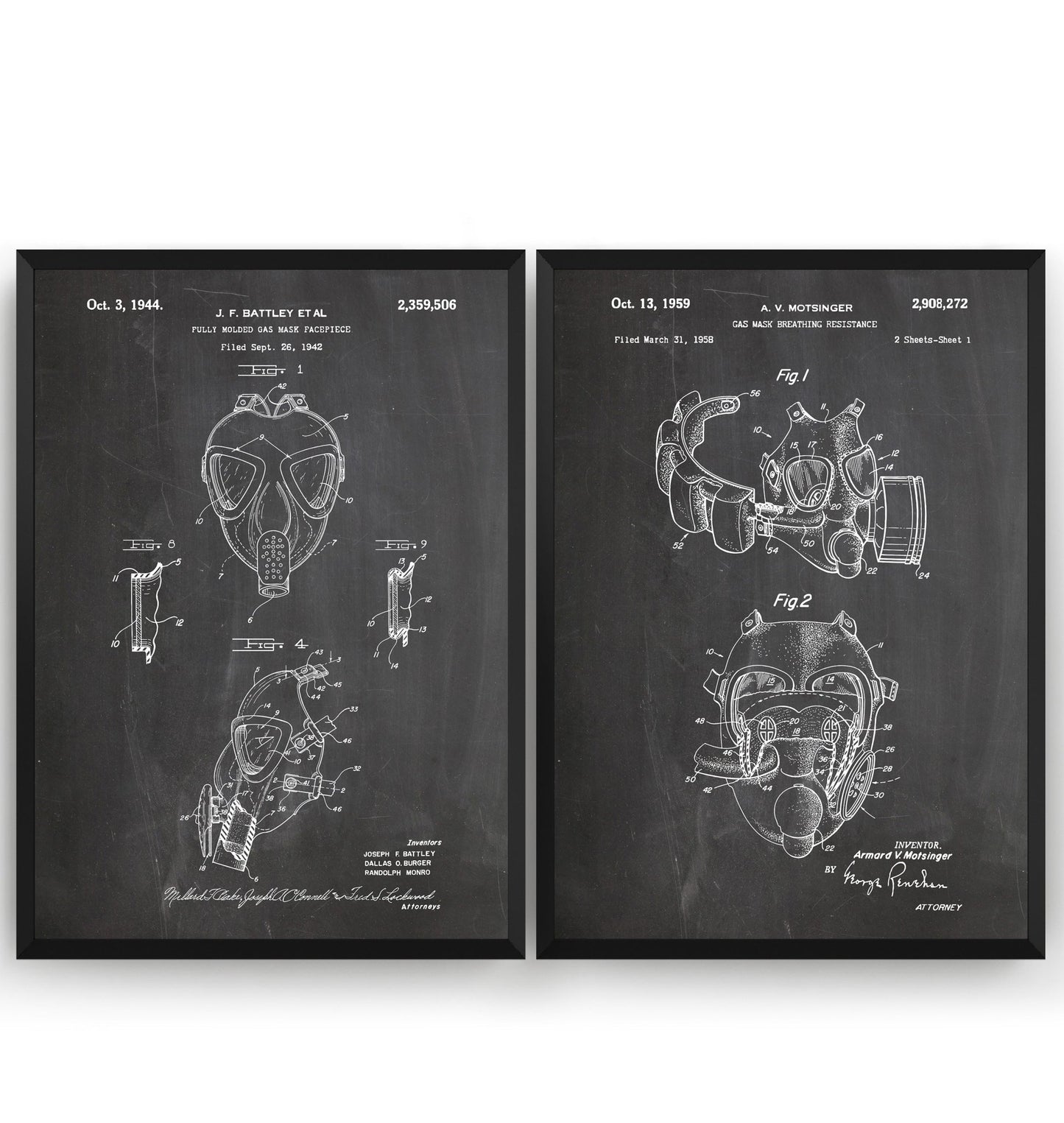 Gas Mask Set Of 2 Patent Prints - Magic Posters